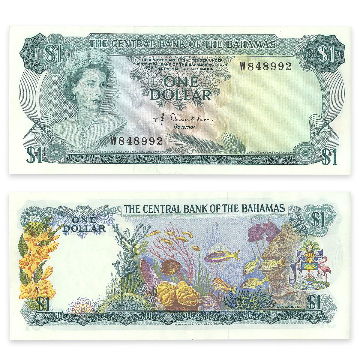 Bahamas $1 1974 Prefix W AU-50