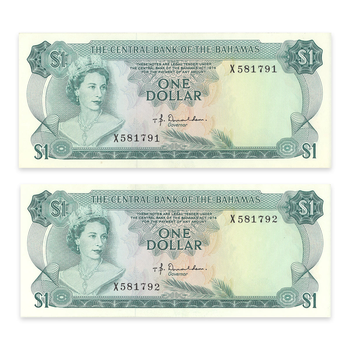 Bahamas $1 1974 Consecutive Prefix X EF-40