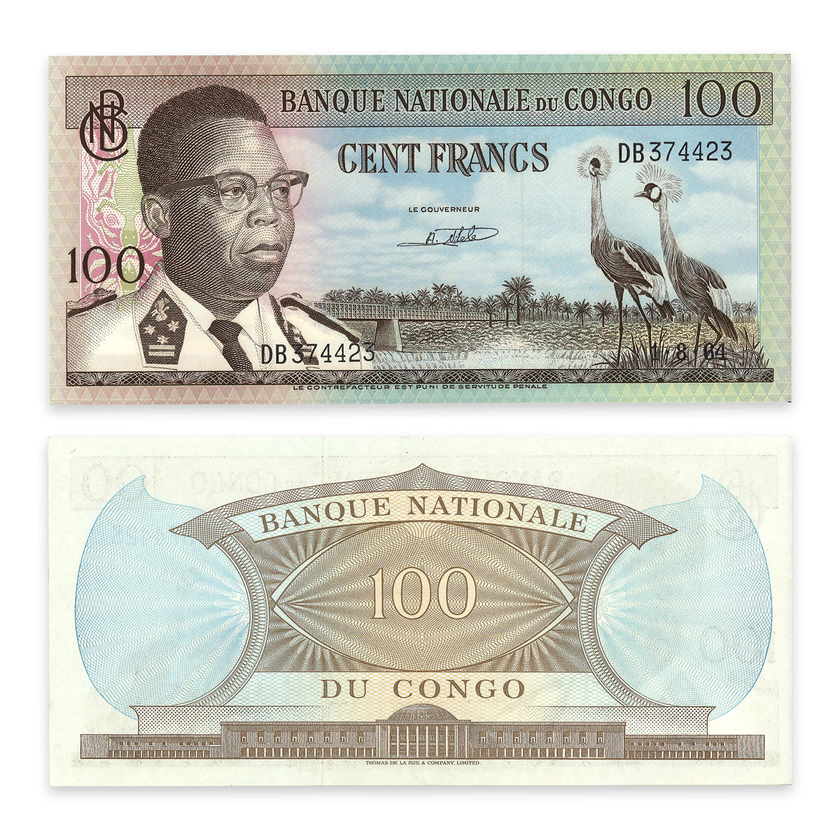 Congo 100 Francs 1964 Prefix DB EF-45