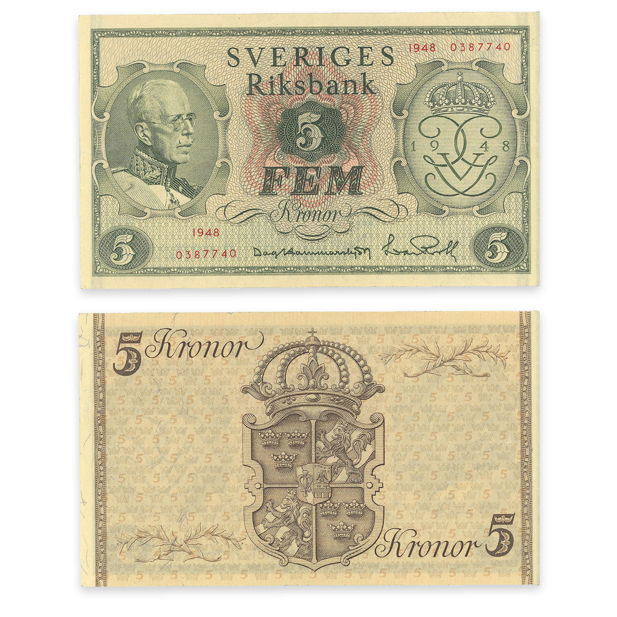 Sweden 5 Kronor 1948 AU-50