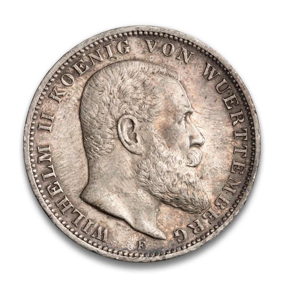 Wurttemberg-German States Silver 3 Marks 1909F