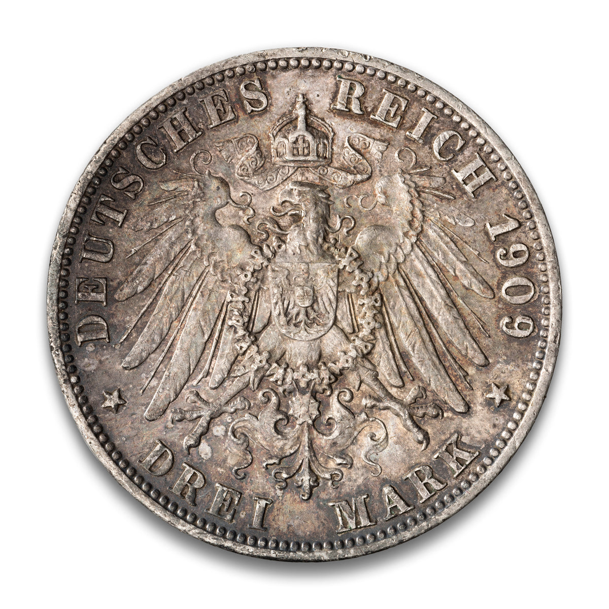 Wurttemberg-German States Silver 3 Marks 1909F