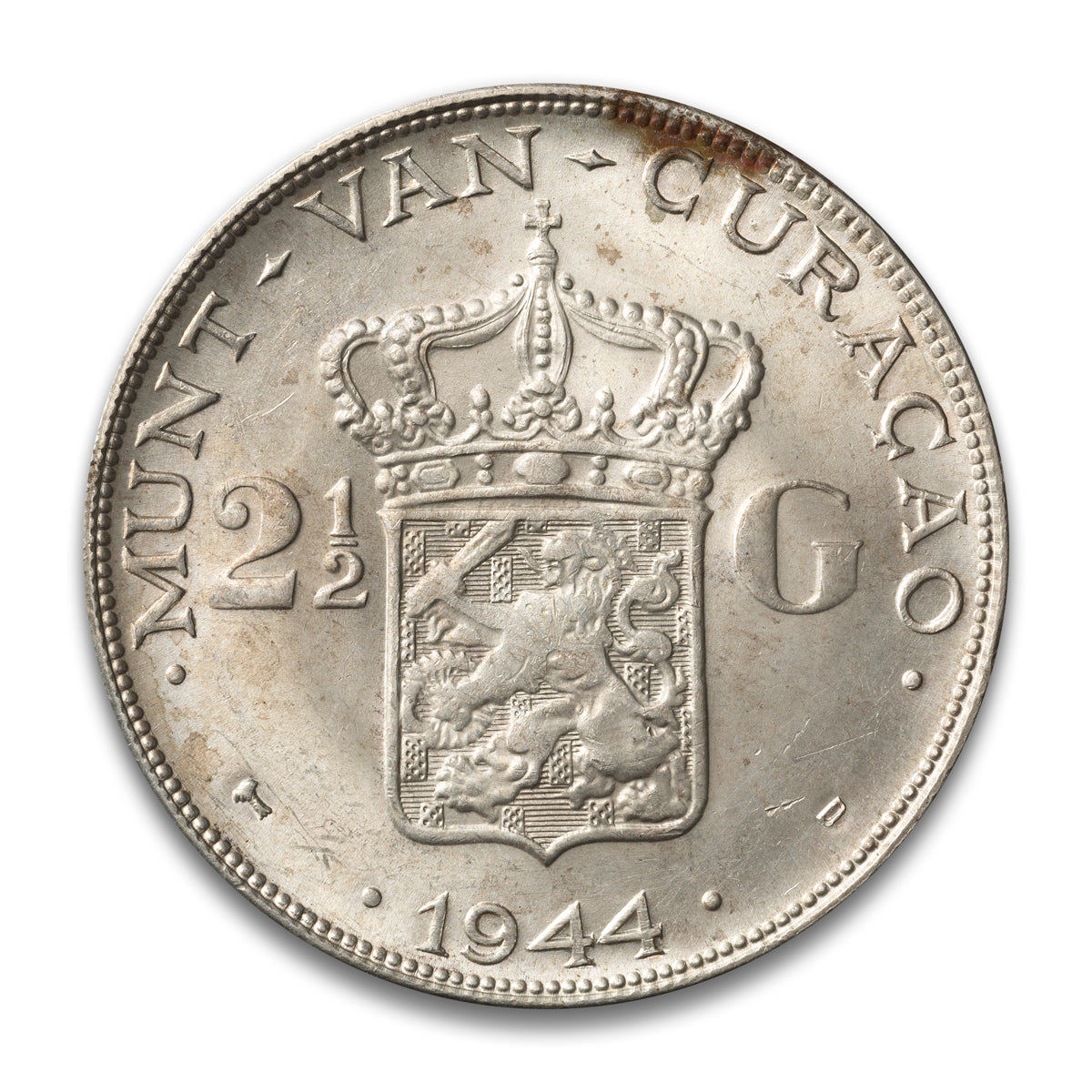 Curacao-Kingdom of the Netherlands Silver 2 1/2 Gulden 1940D