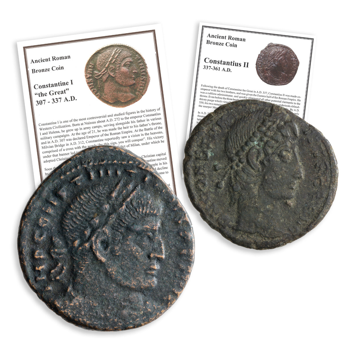 Constantine I & Constantius II 2 Bronze Coin Set