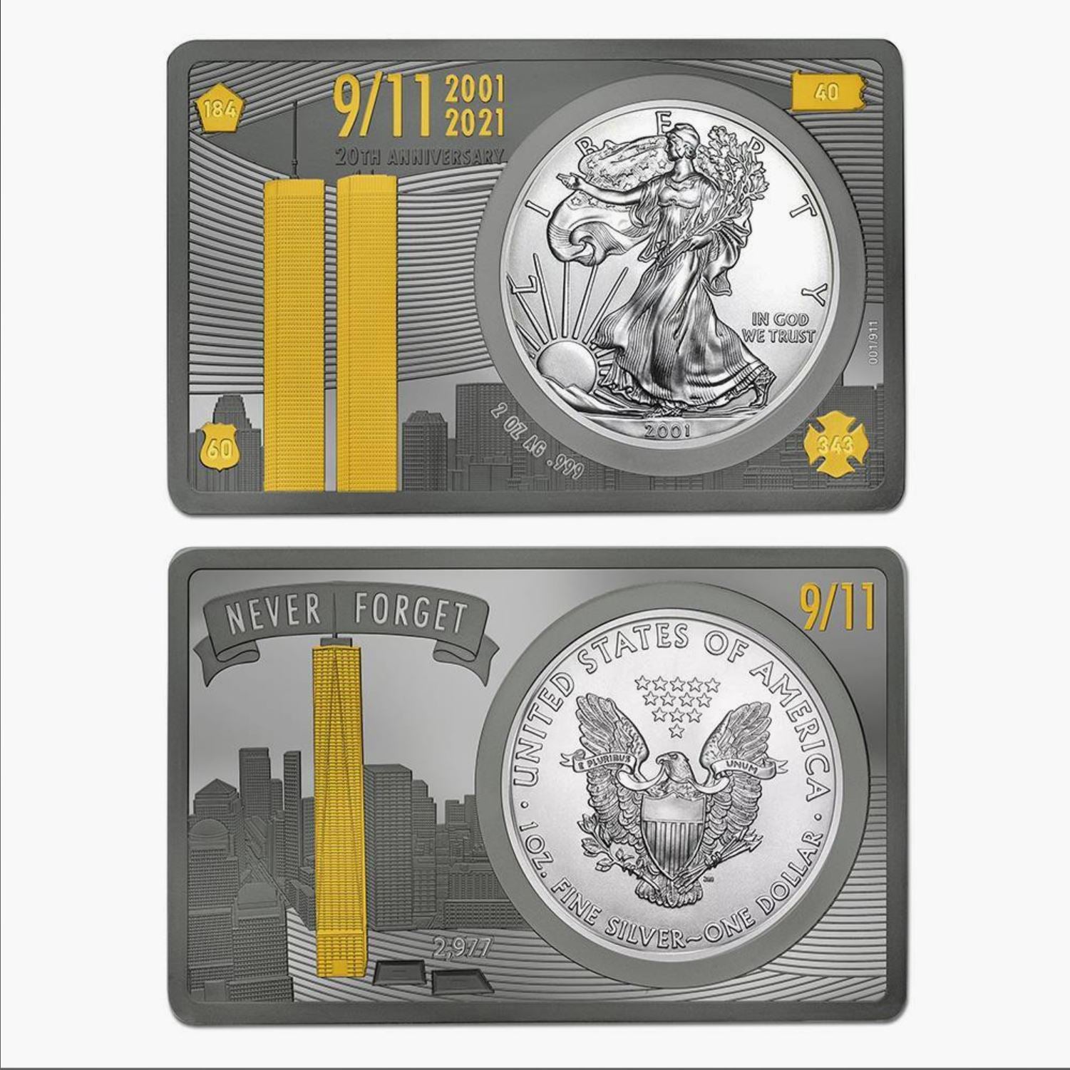 2021 $1 20th Anniversary of 9/11: Bar and Eagle - Pure Silver Set