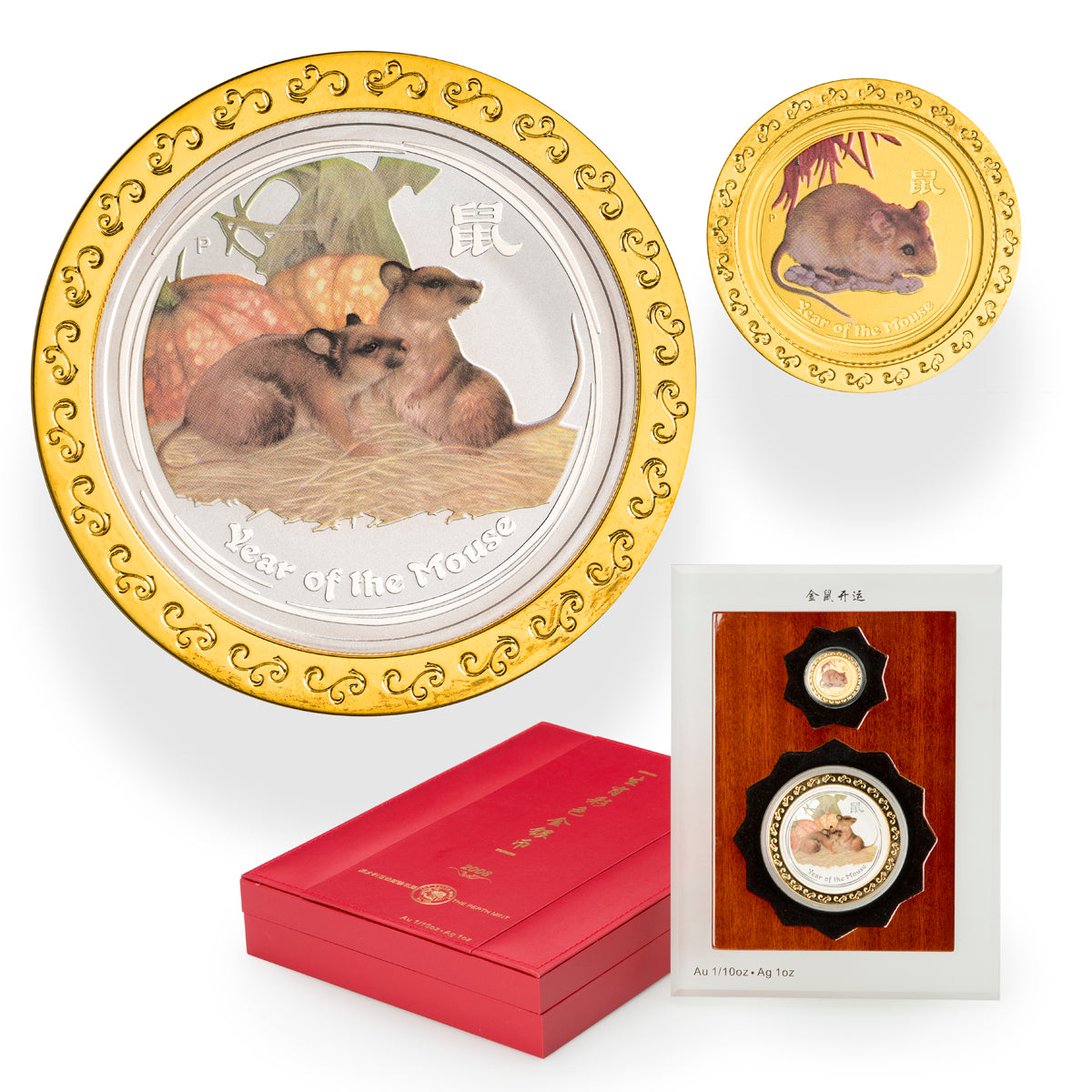 2008 $15 $1 Chinese Zodiac Coloured Year of the Rat - Pure Gold & Silver 2 Coin Set