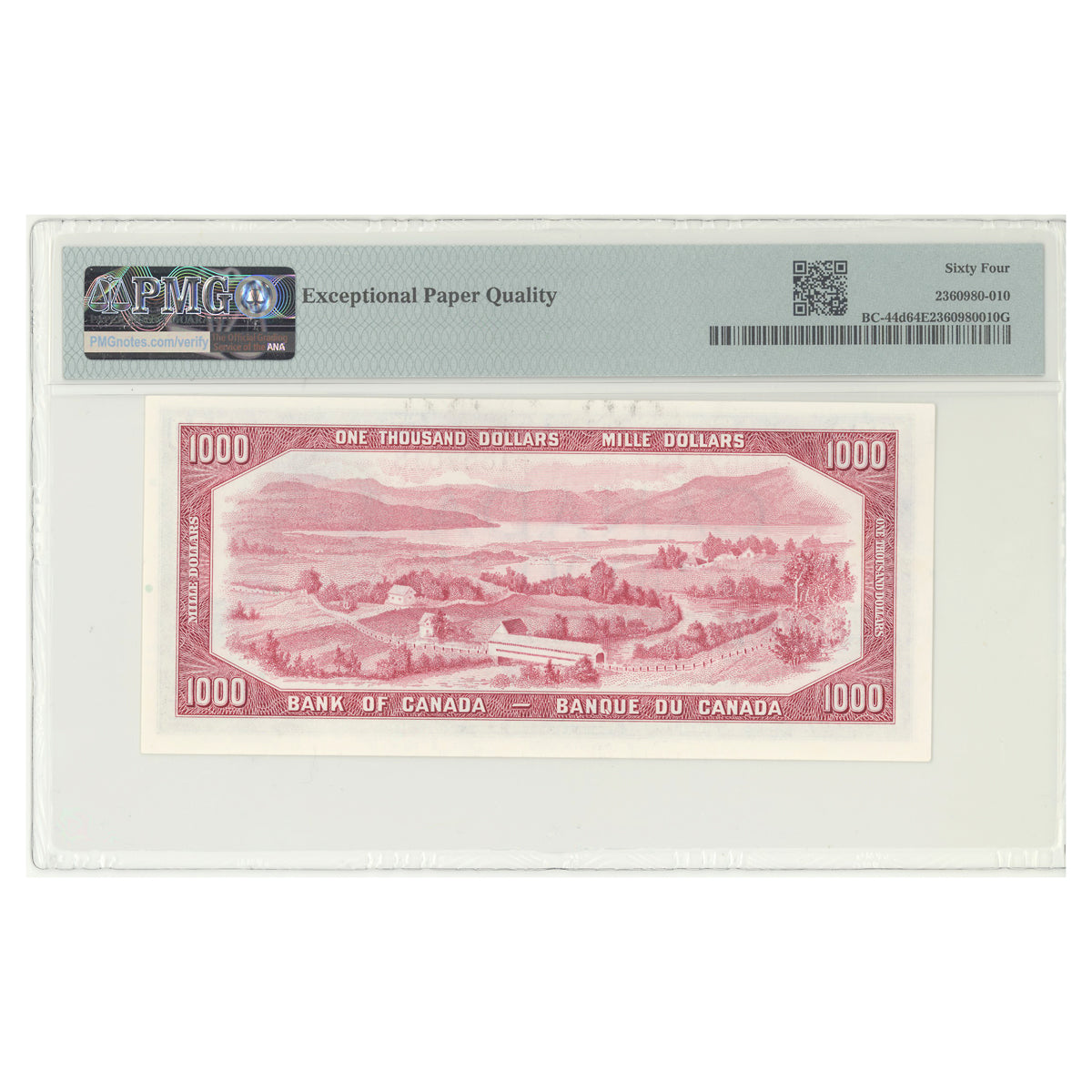 $1000 1954 Modified Series BC-44d English Consecutive Lawson-Bouey Prefix A/K PMG CUNC-64