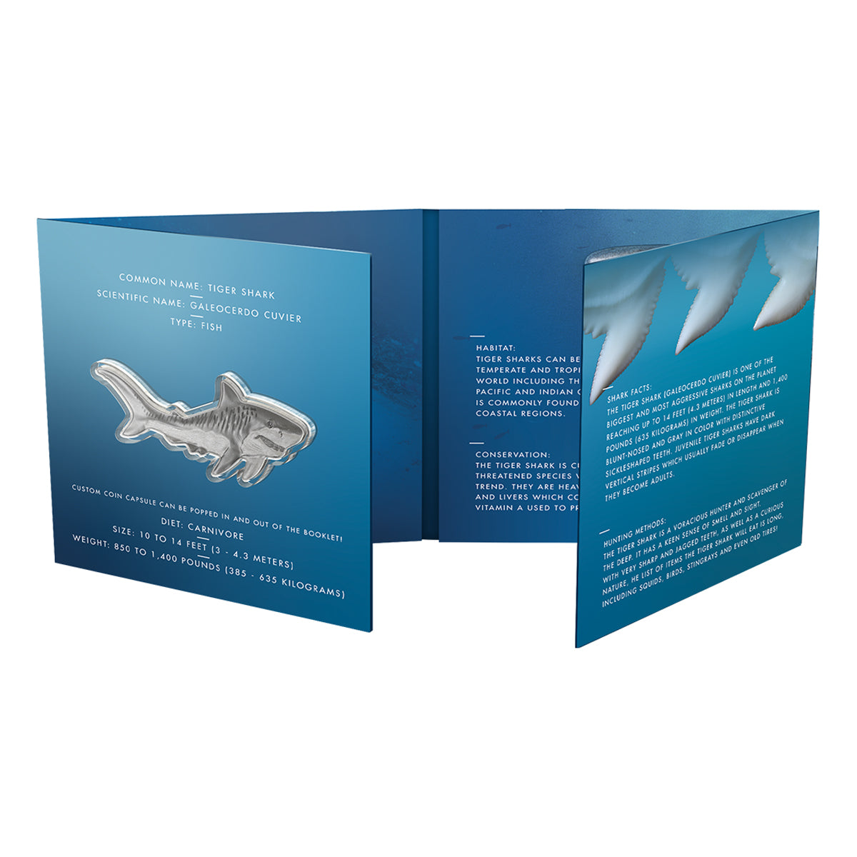 2020 $2 Hunters of the Deep: Tiger Shark - Pure Silver Shaped Coin