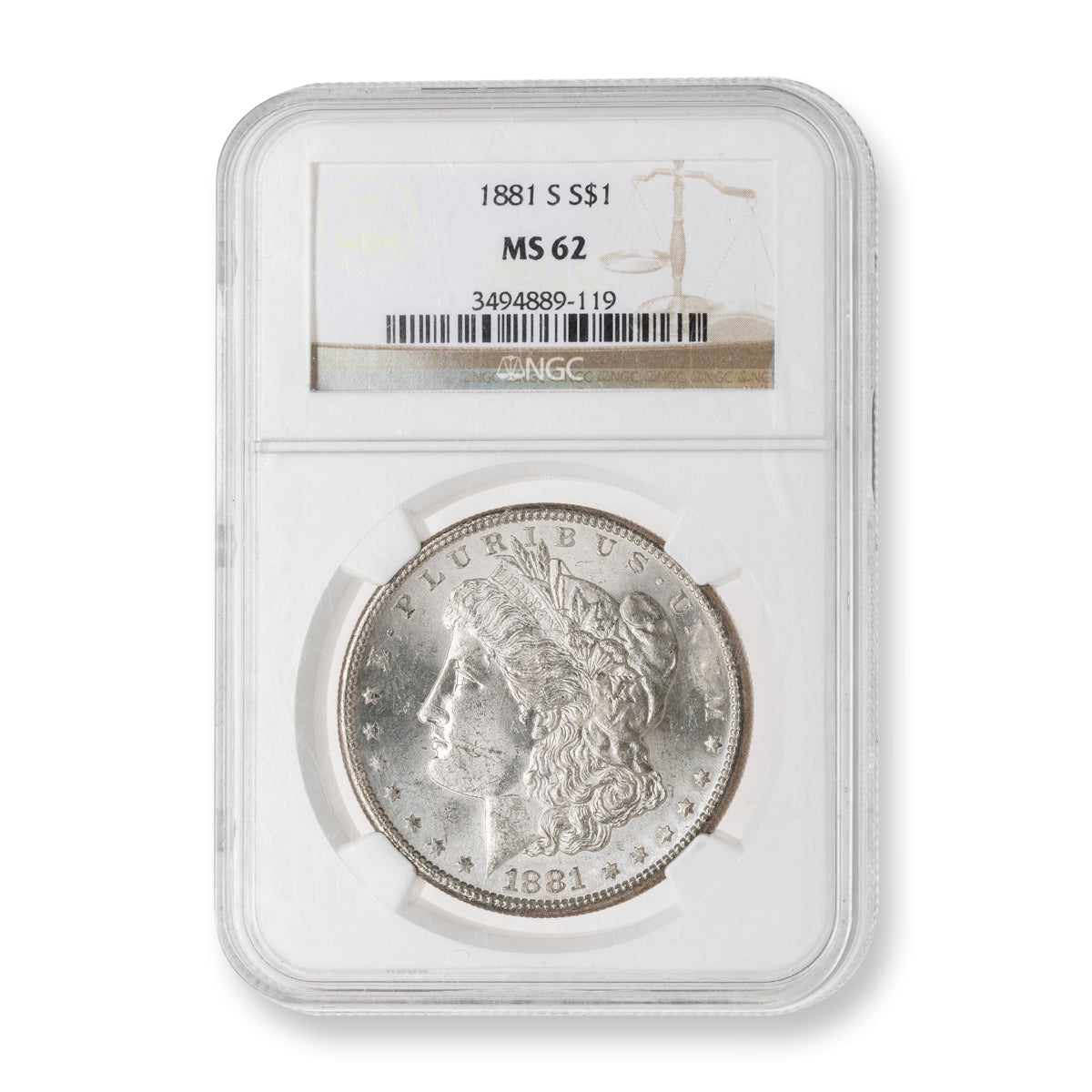 US $1 1881S Morgan Dollar NGC MS-62