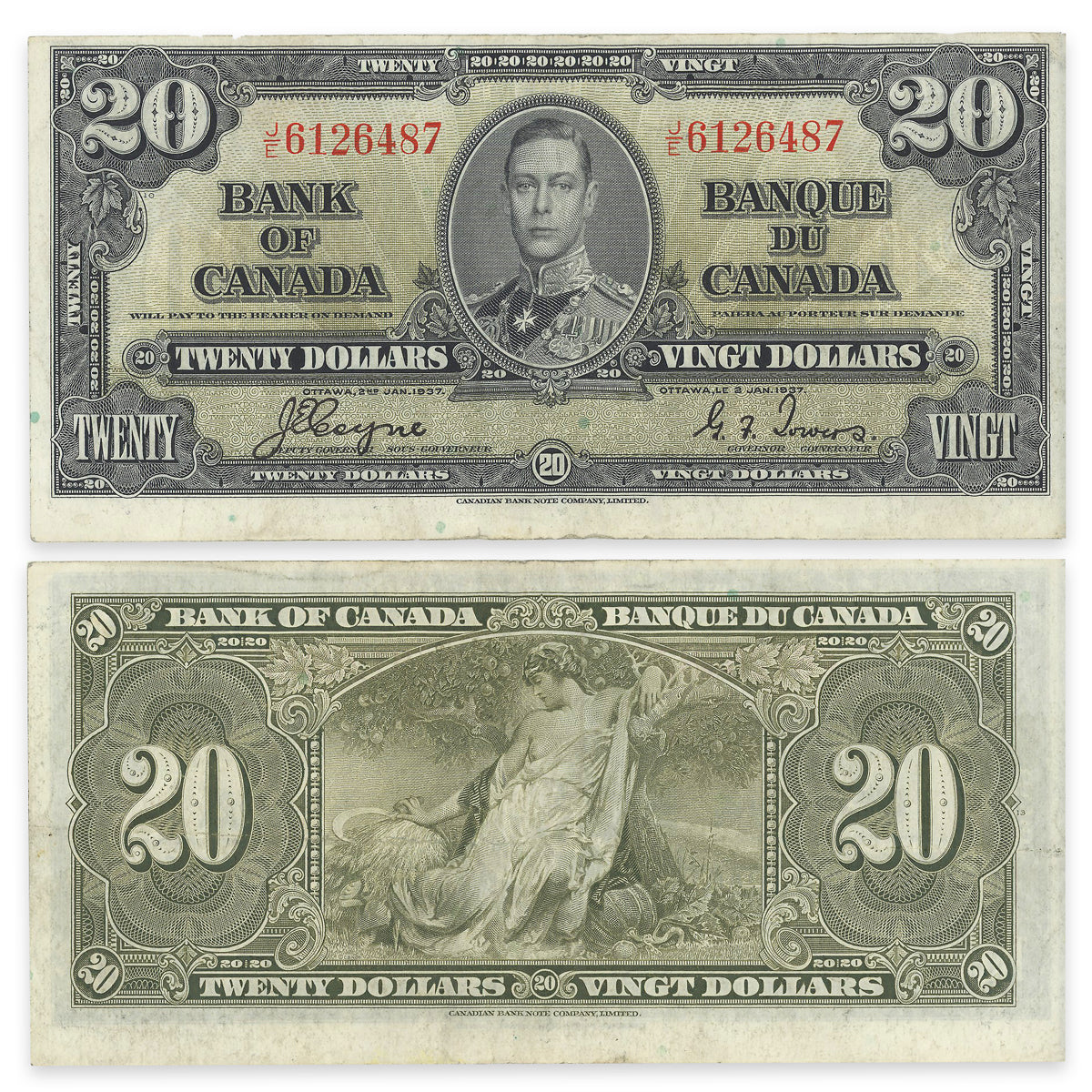 $20 1937 BC-25c Coyne-Towers Prefix J/E EF-40