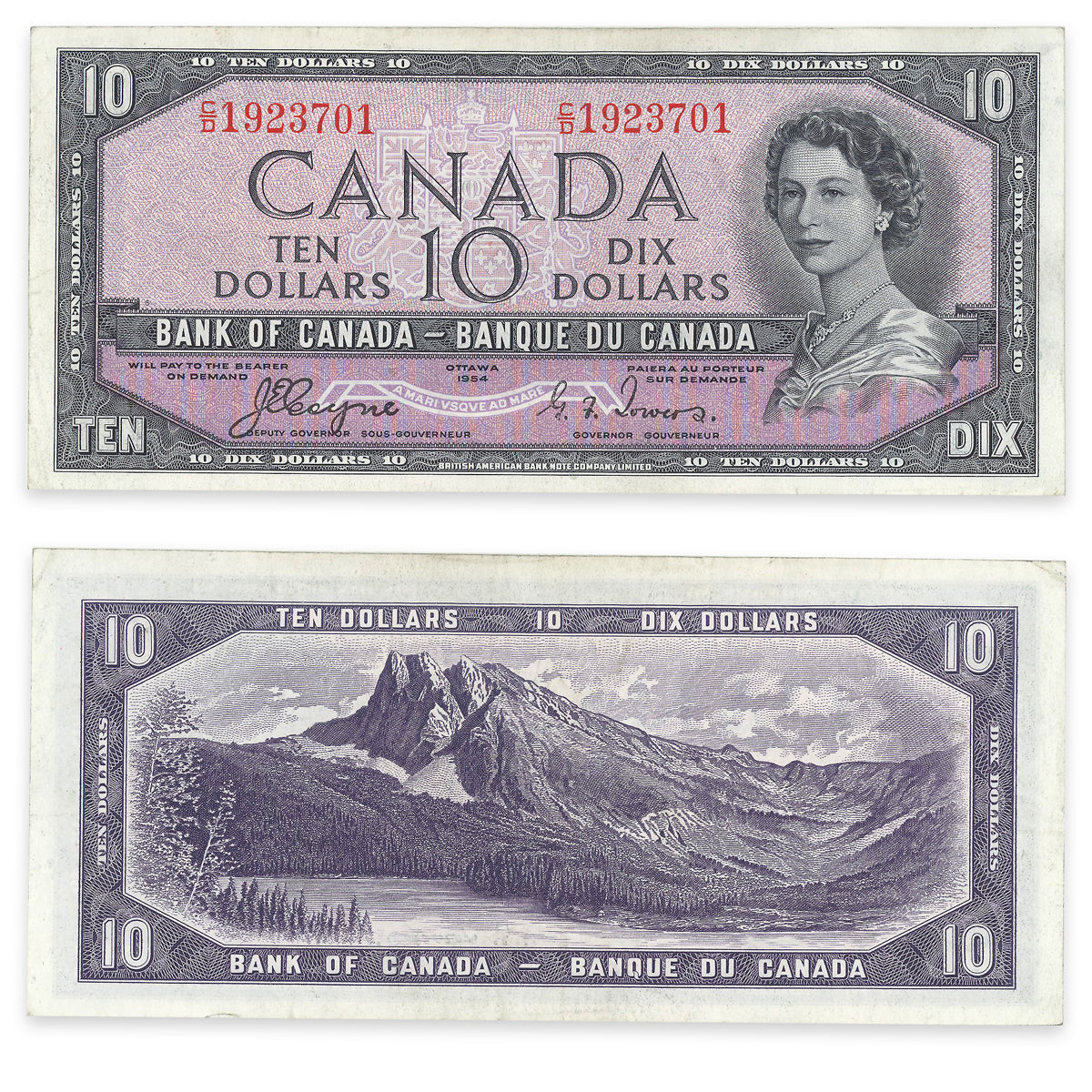 $10 1954 Devil's Face Series BC-32a Coyne-Towers Prefix C/D EF-45