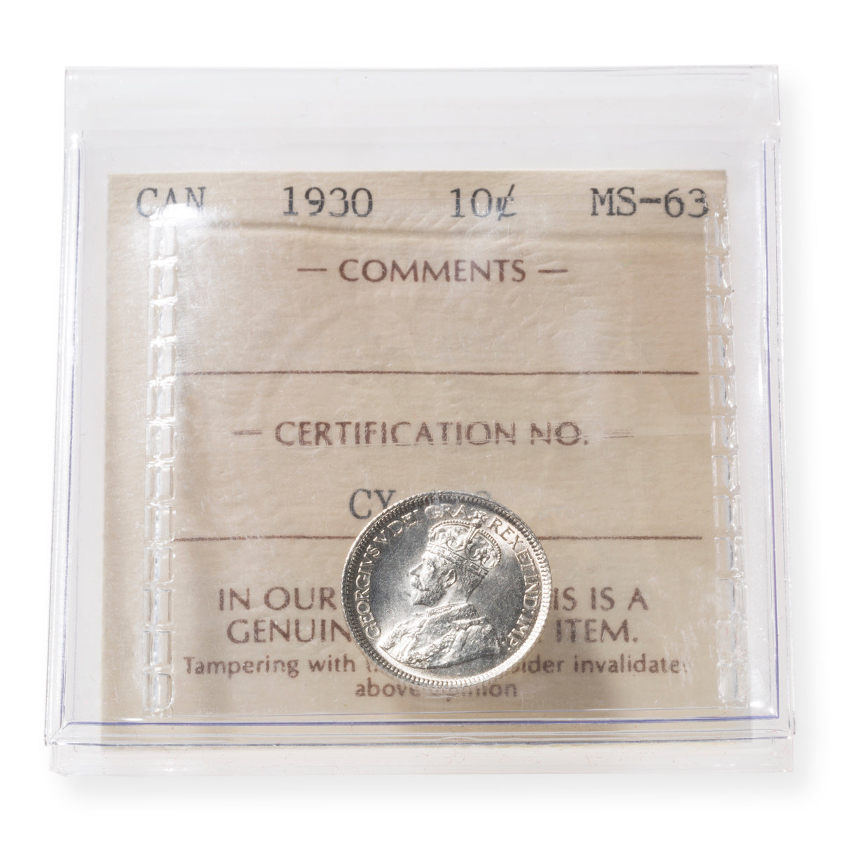 10 Cent 1930 ICCS MS-63