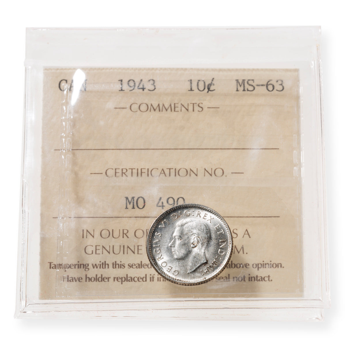 10 Cent 1943 ICCS MS-63