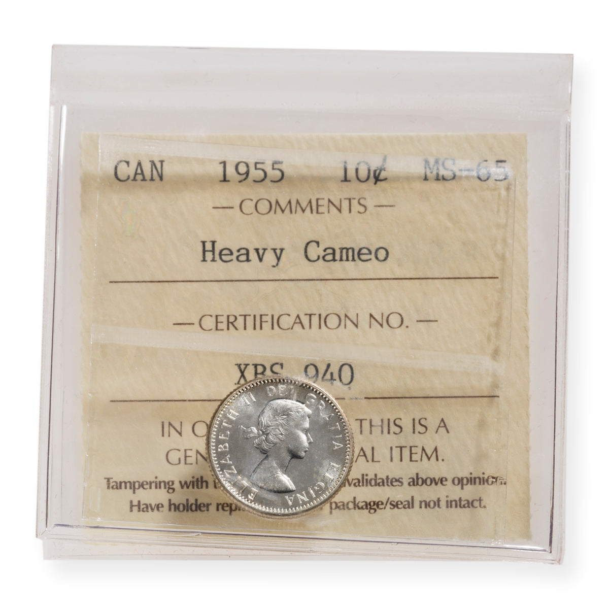 10 Cent 1955 Heavy Cameo ICCS MS-65