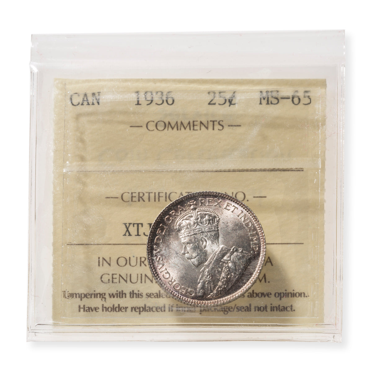 25 Cent 1936 ICCS MS-65