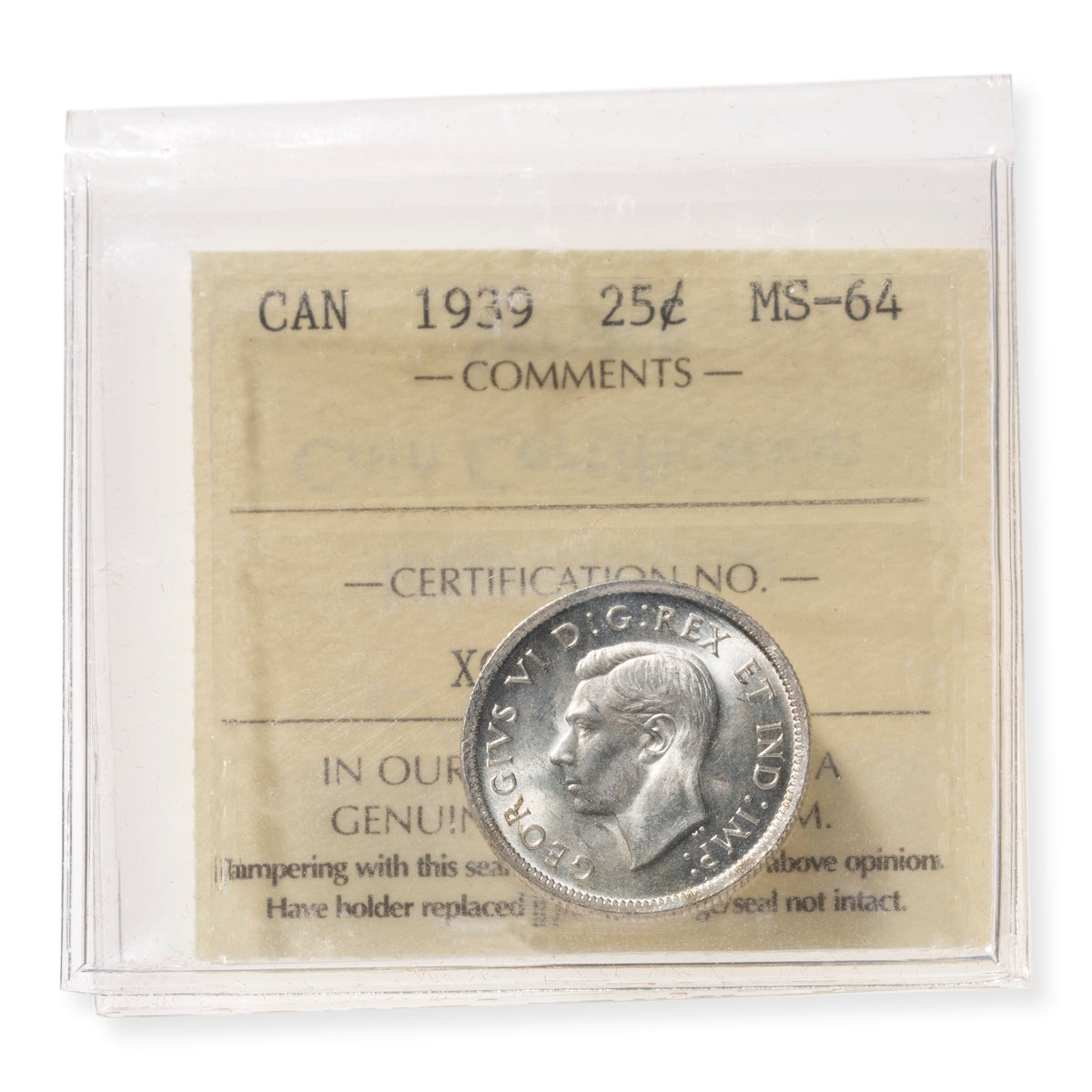 25 Cent 1939 ICCS MS-64