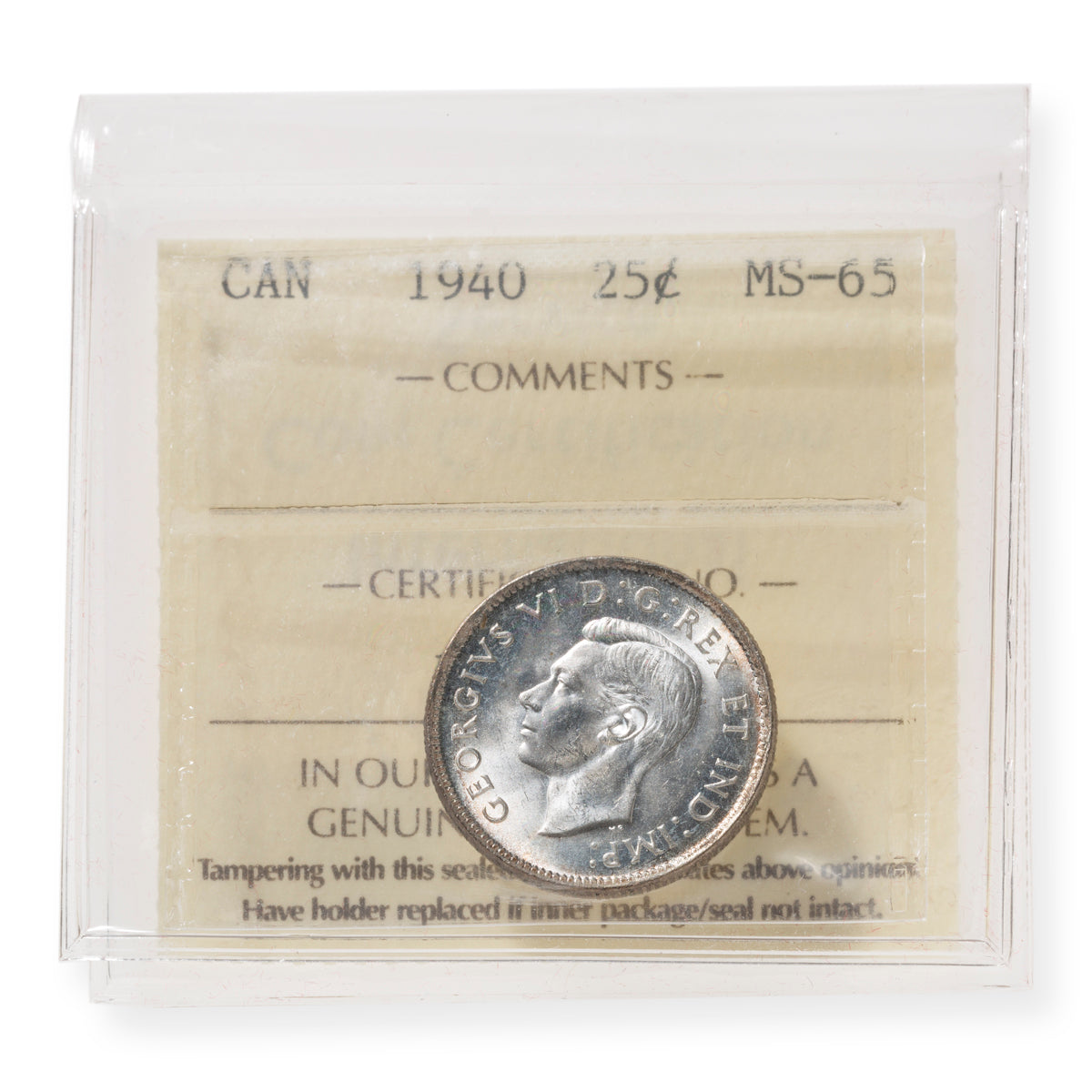 25 Cent 1940 ICCS MS-65