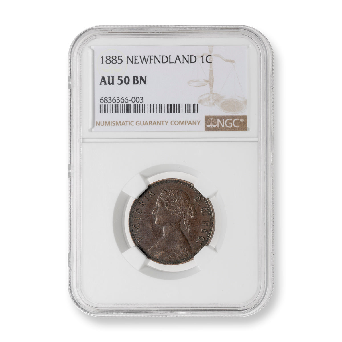 NFLD 1 Cent 1885 Brown NGC AU-50