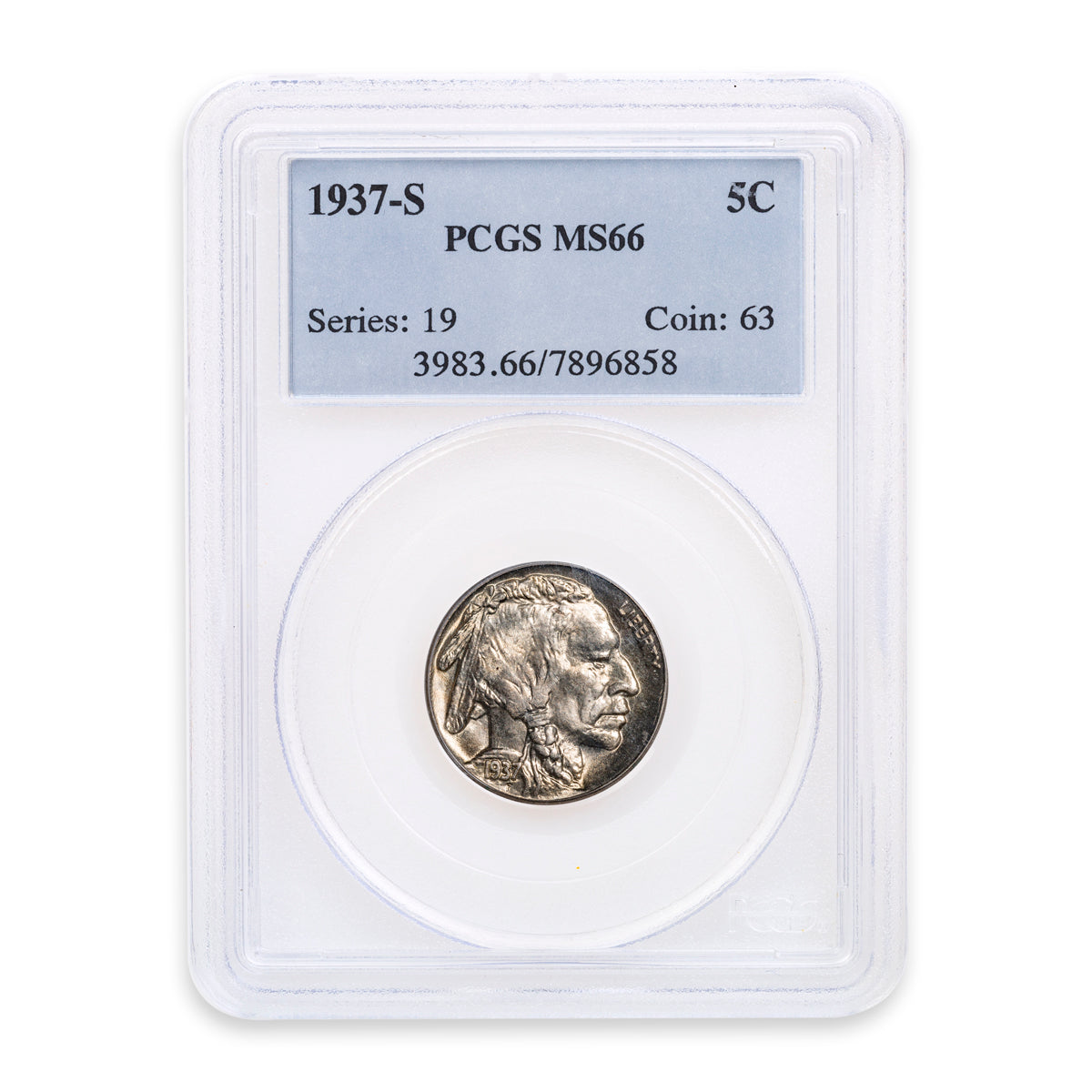 US 5 Cent 1937S Buffalo PCGS MS-66