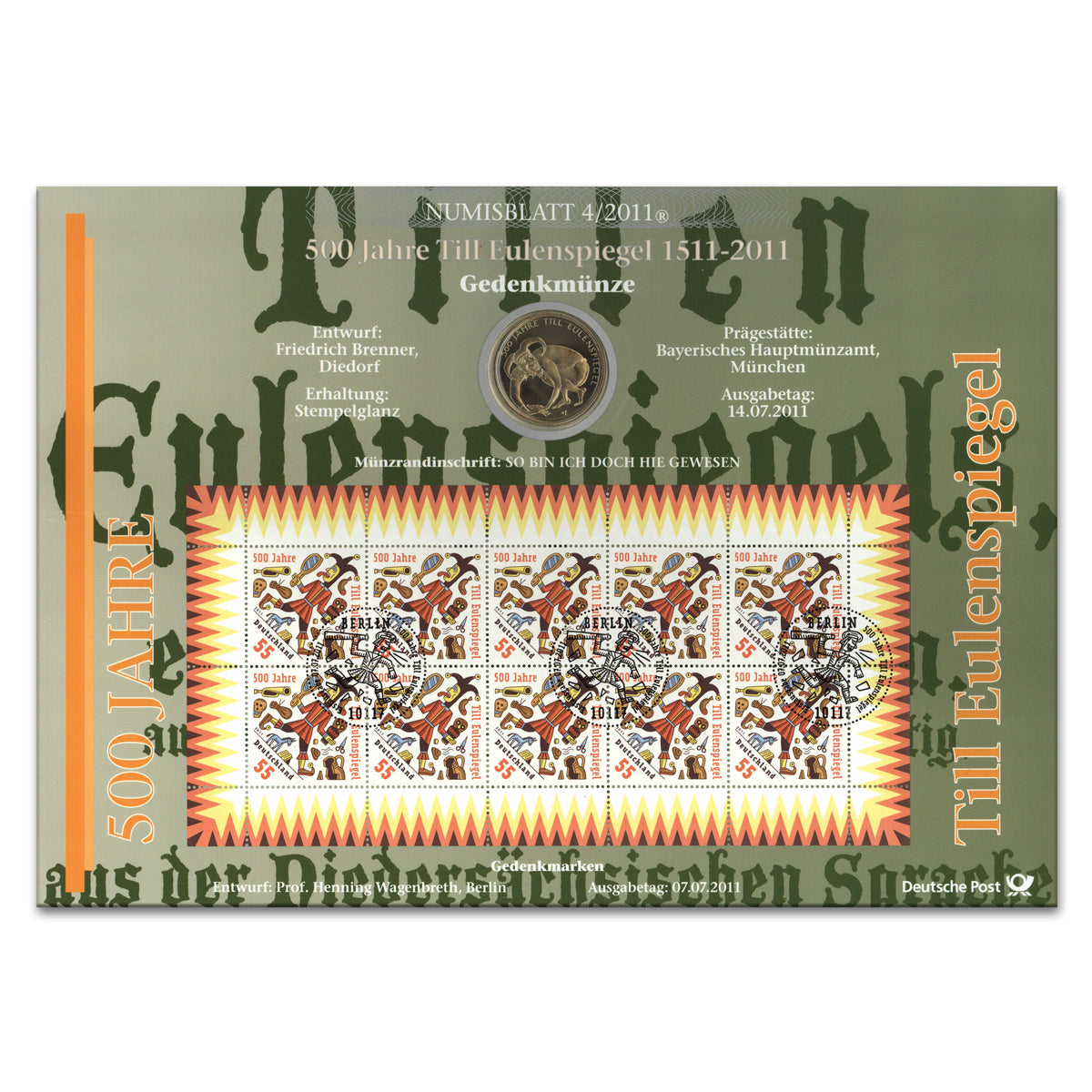 2011 10 Euros Till Eulenspiegel: Commemorative Coin and Stamps