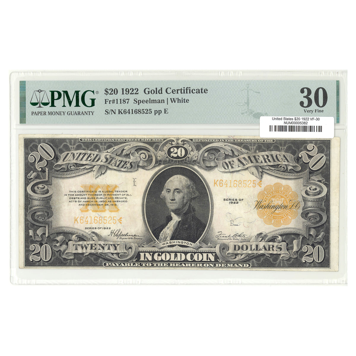 US $20 1922 Fr#1187 Prefix K PMG VF-30