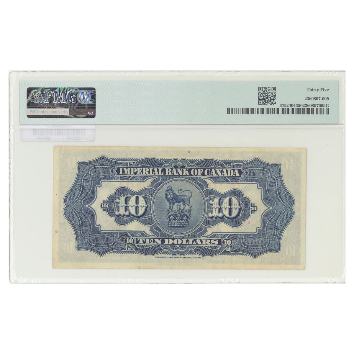 $10 1939 3752404 Imperial Bank of Canada Jaffray-Phipps Prefix E PMG VF-35