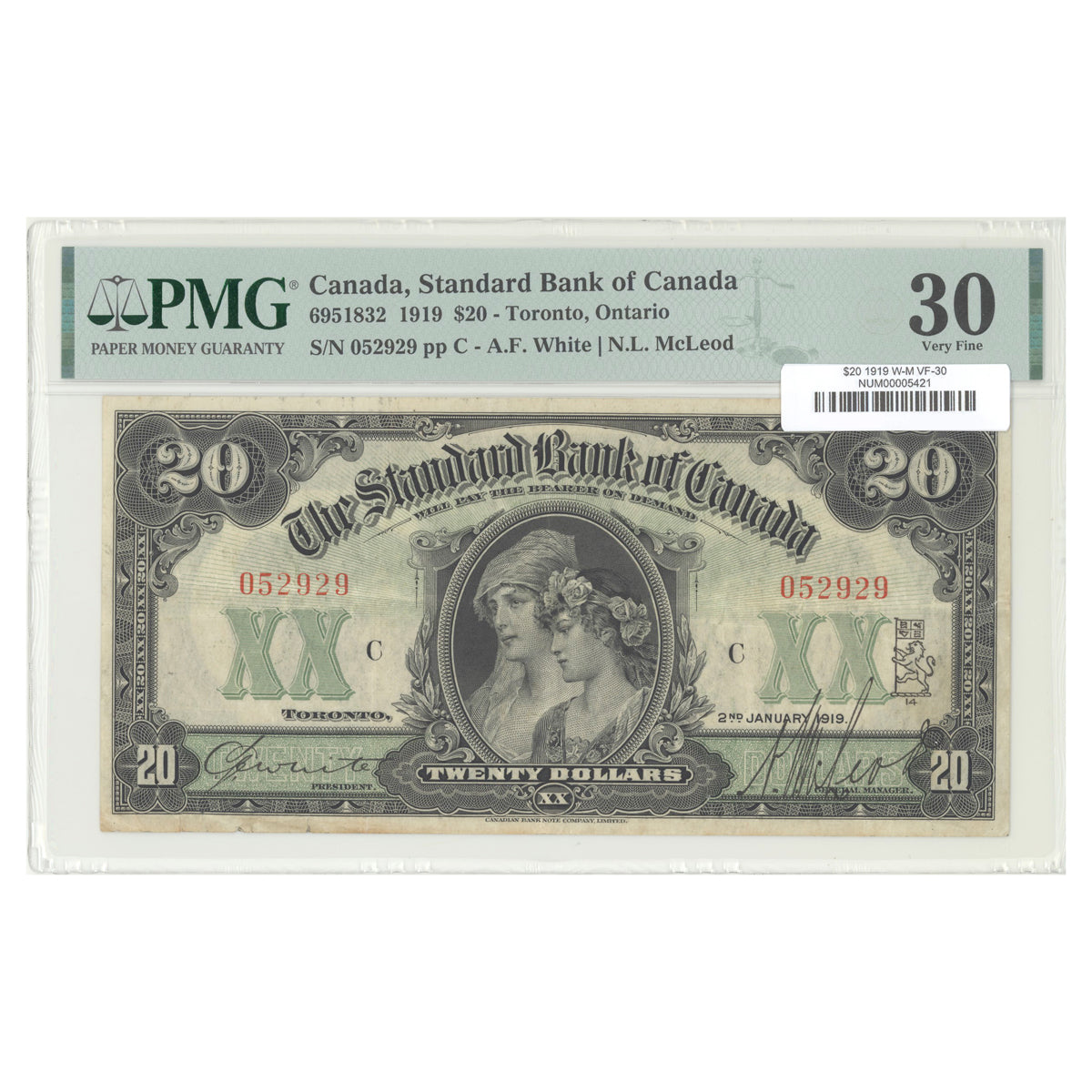 $20 1919 6951832 Standard Bank of Canada White-McLeod PMG VF-30