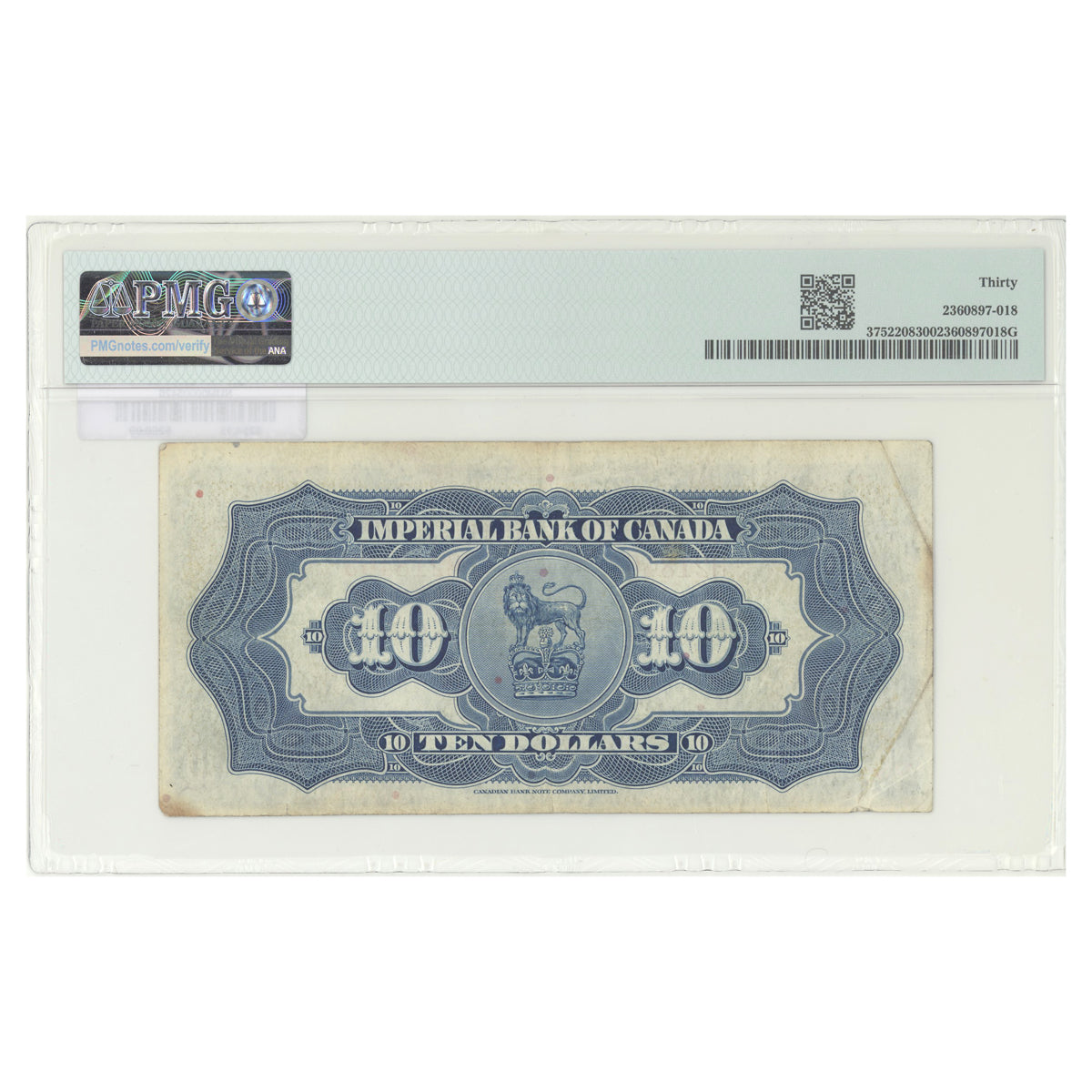 $10 1934 3752208 Imperial Bank of Canada Jaffray-Rolph Prefix H PMG VF-30