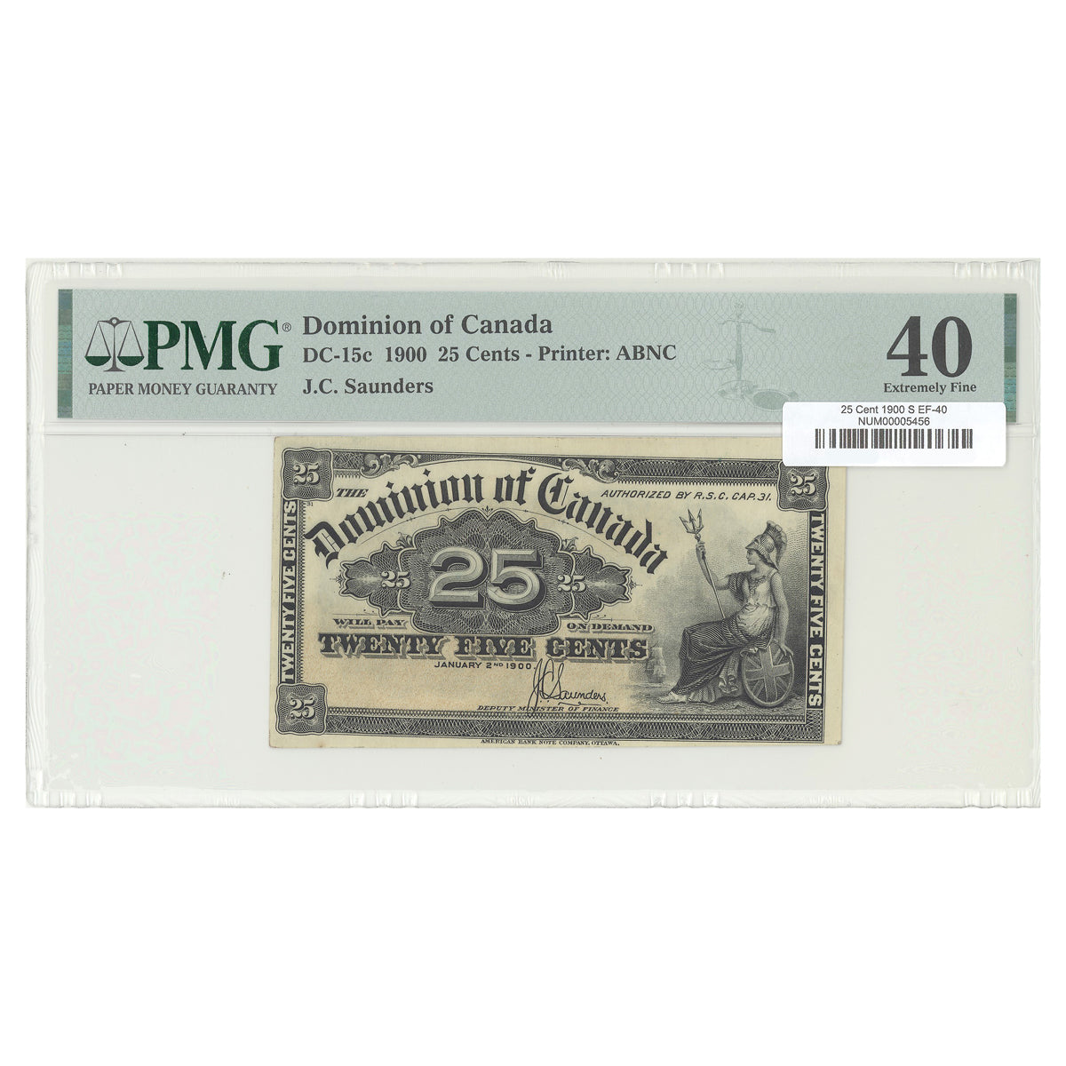 25 Cent 1900 DC-15c PMG EF-40