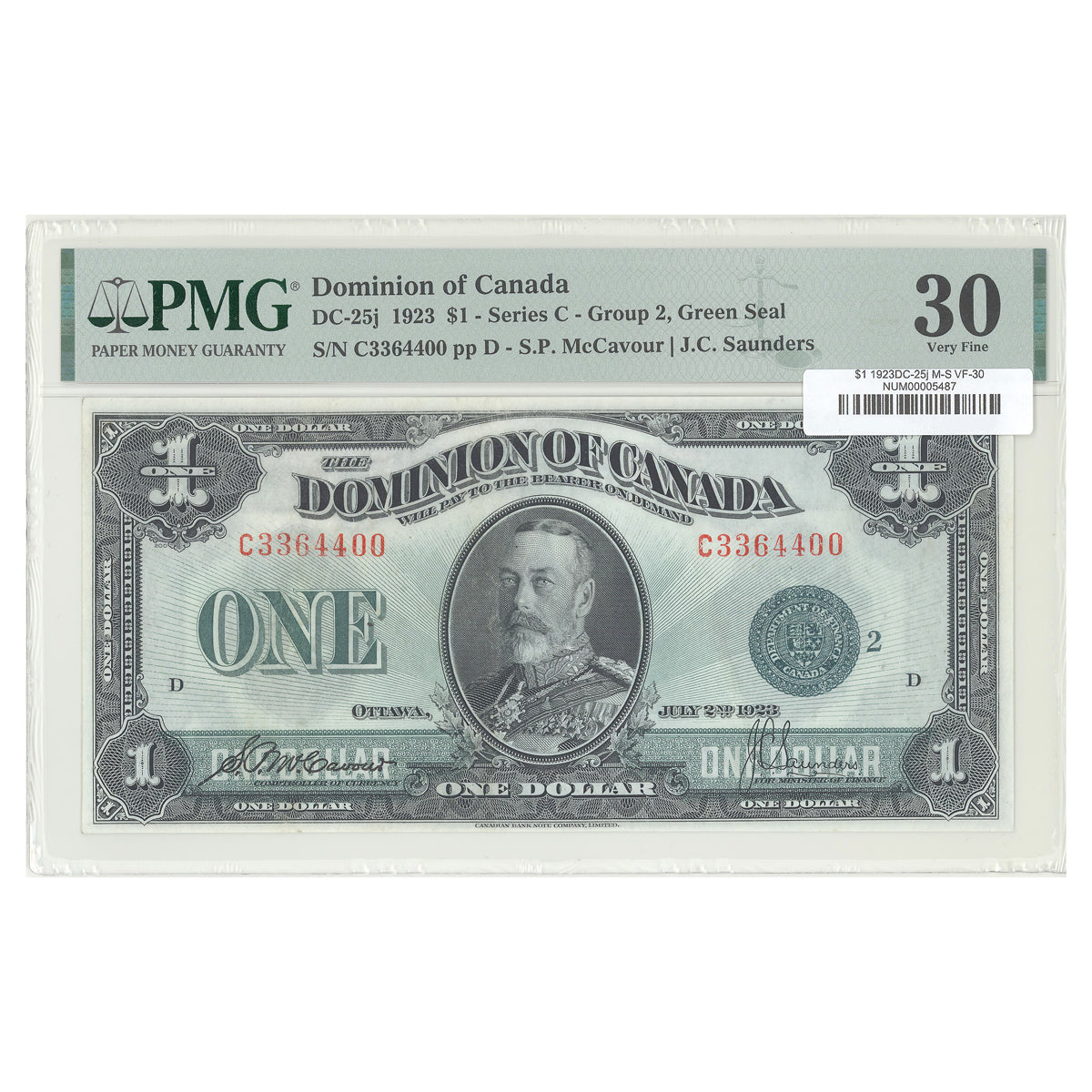 $1 1923 DC-25j McCavour-Saunders Prefix C PMG VF-30