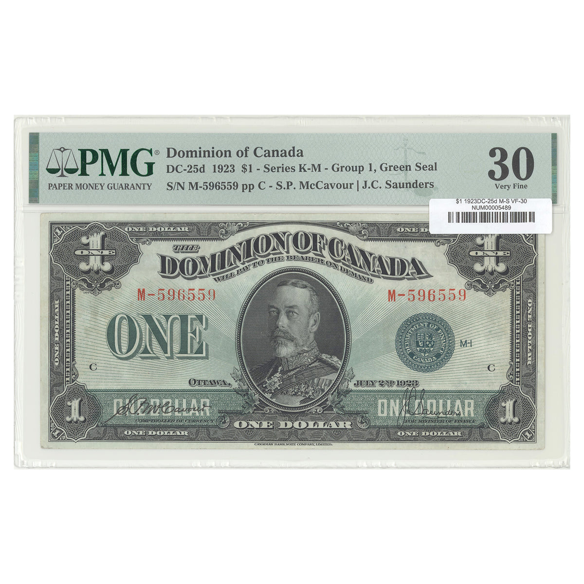 $1 1923 DC-25d McCavour-Saunders Prefix M PMG VF-30