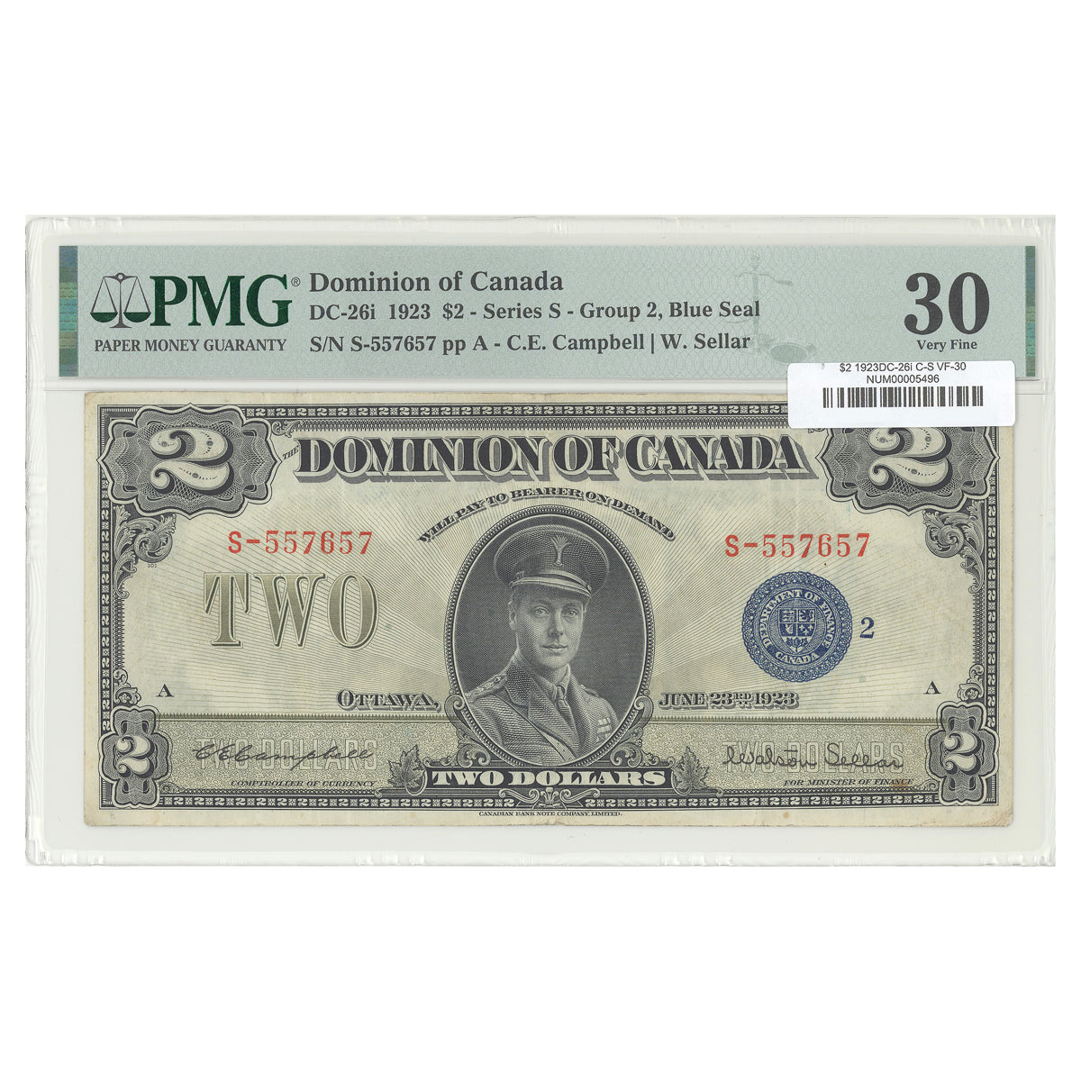 $2 1923 DC-26i Campbell-Sellar Prefix S PMG VF-30