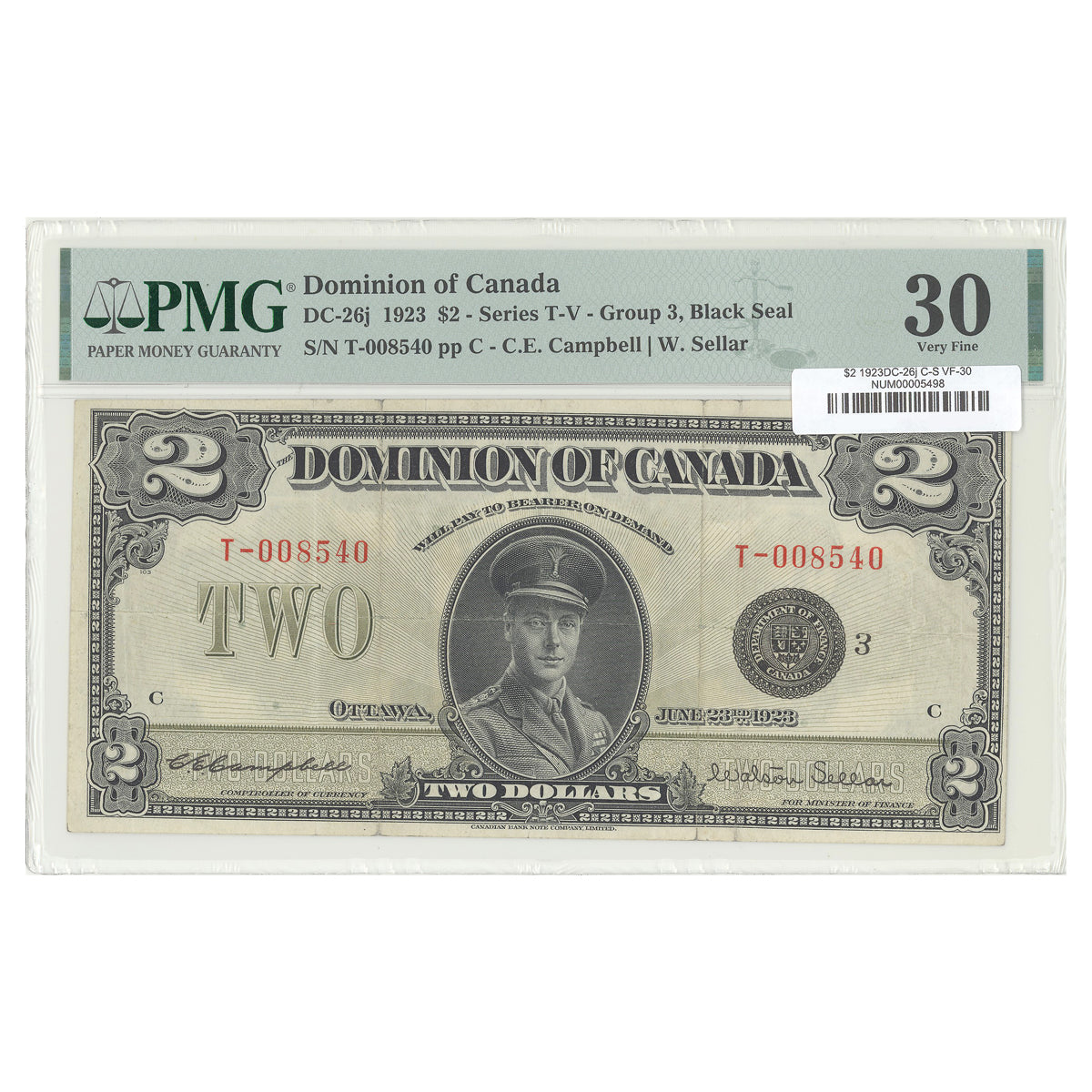 $2 1923 DC-26j Campbell-Sellar Prefix T PMG VF-30