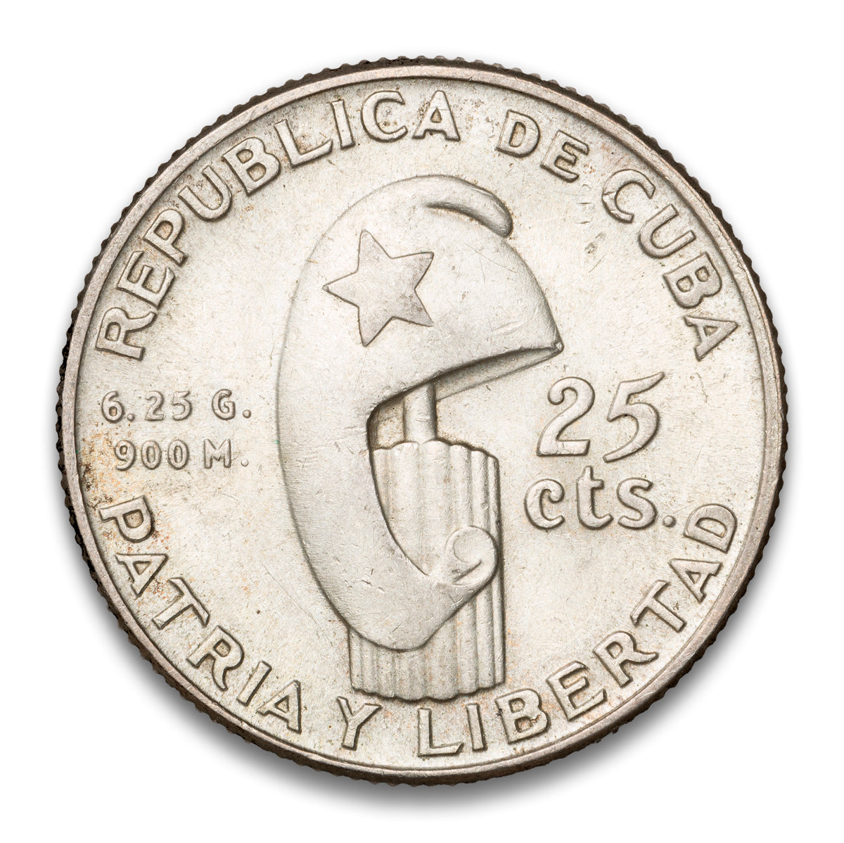 Cuba Silver 25 Centavos 1953