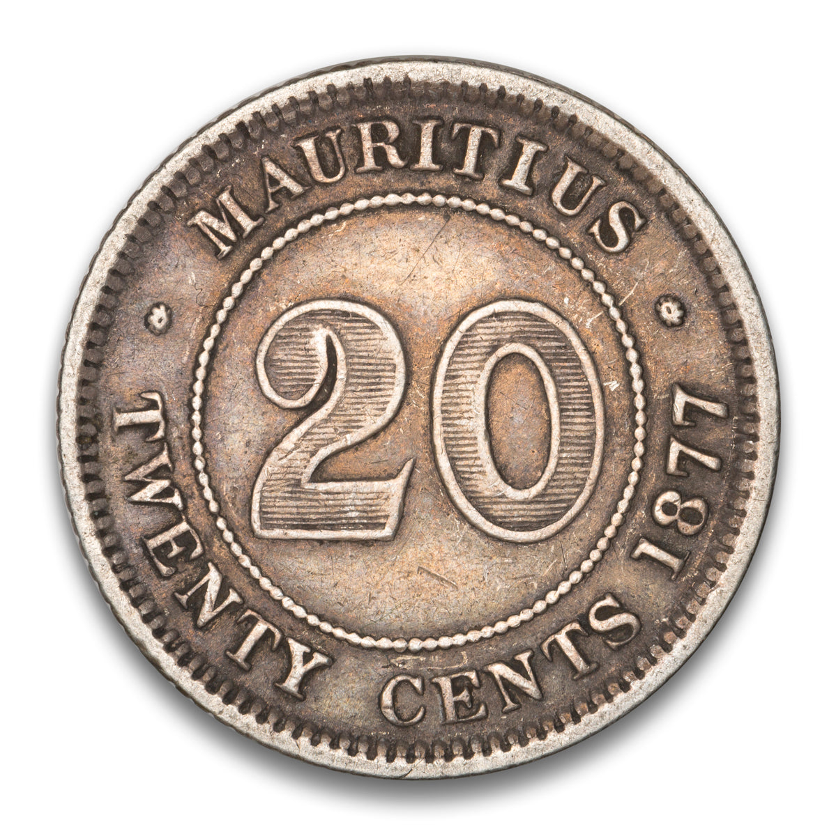 Mauritius Silver 20 Cents 1877 H