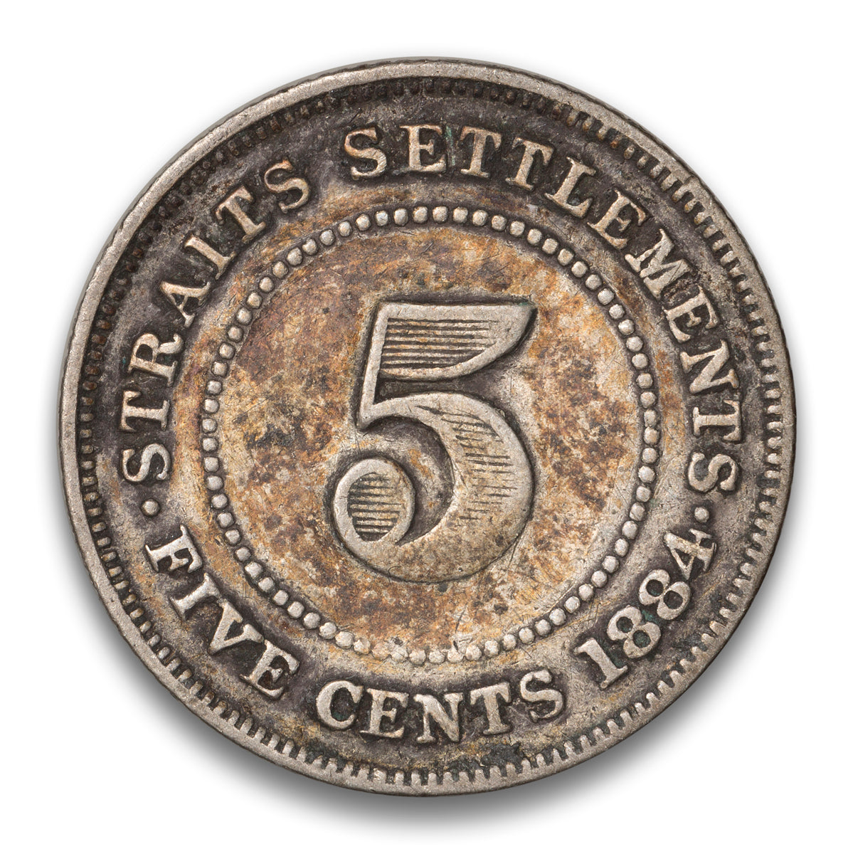 Straits Settlements Silver 5 Cents 1884