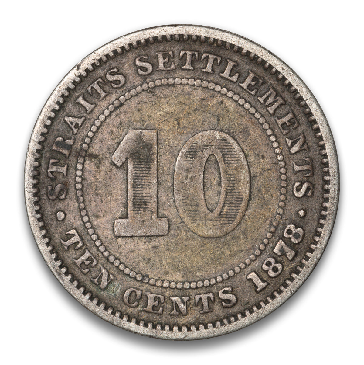 Straits Settlements Silver 10 Cents 1878