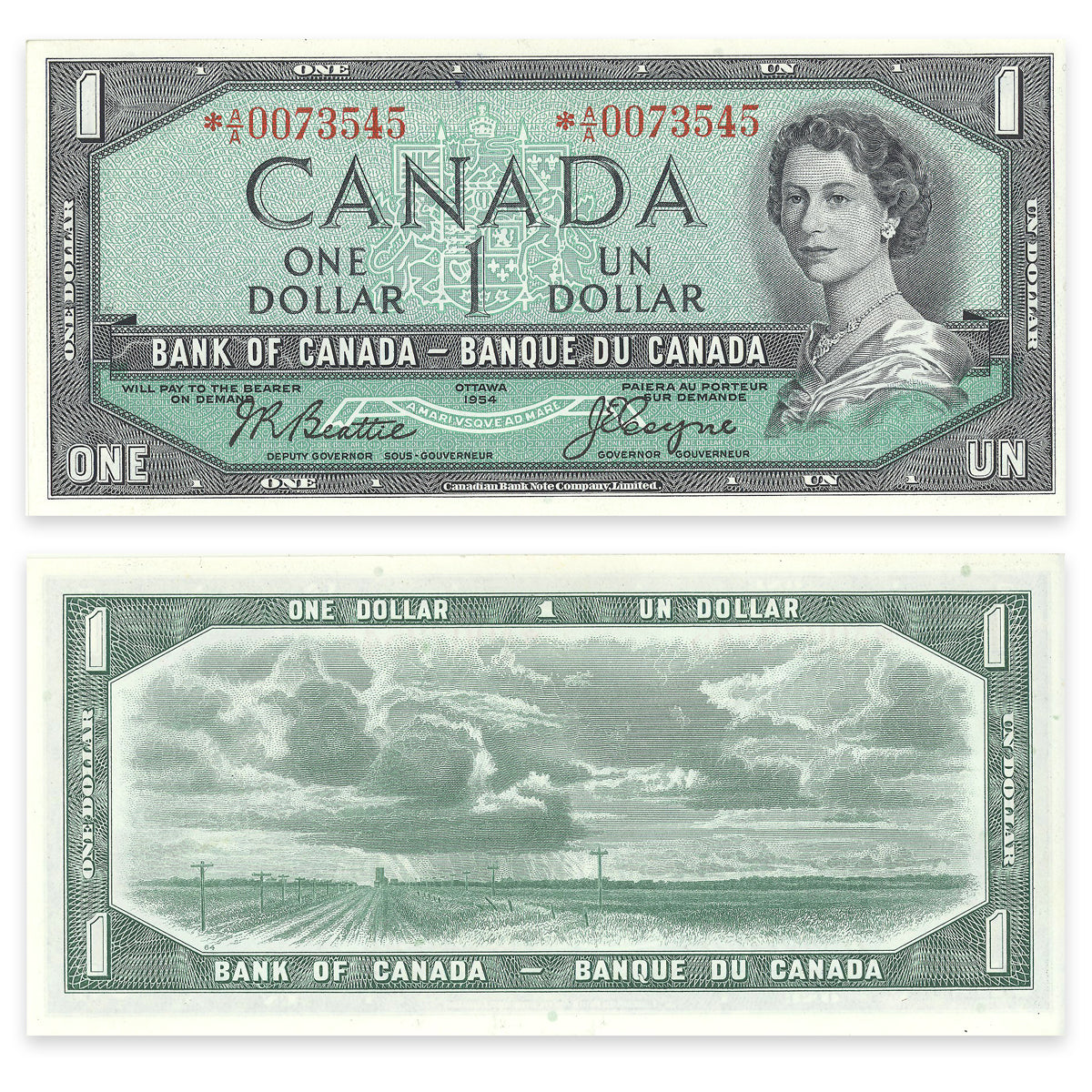 $1 1954 Modified Series BC-37aA Beattie-Rasminsky Prefix A/A CUNC-64