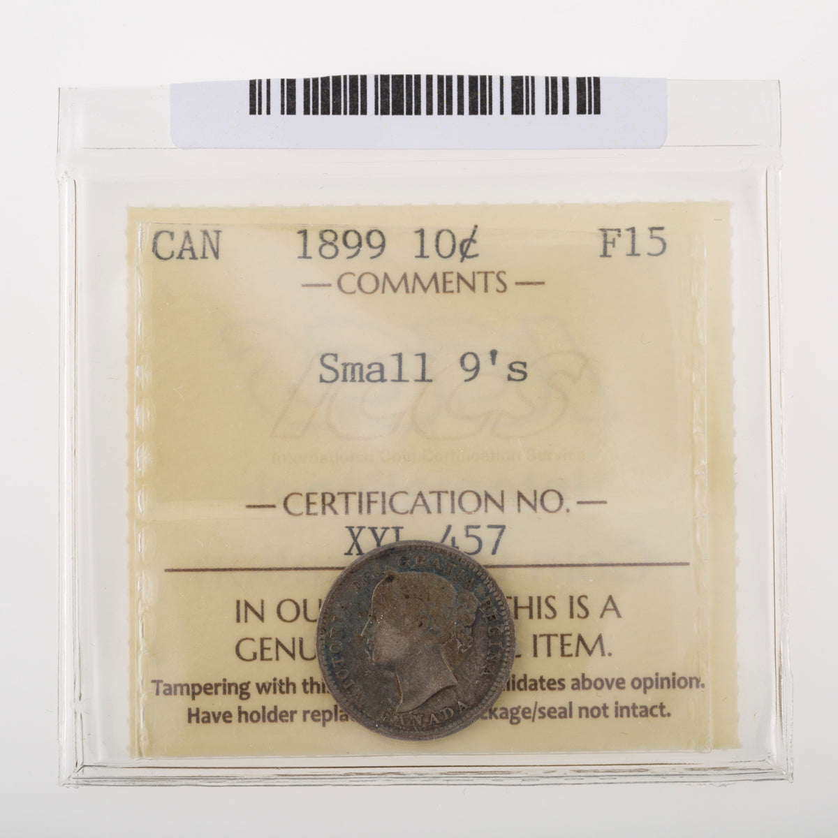 10 Cent 1899 Small 9's ICCS F-15