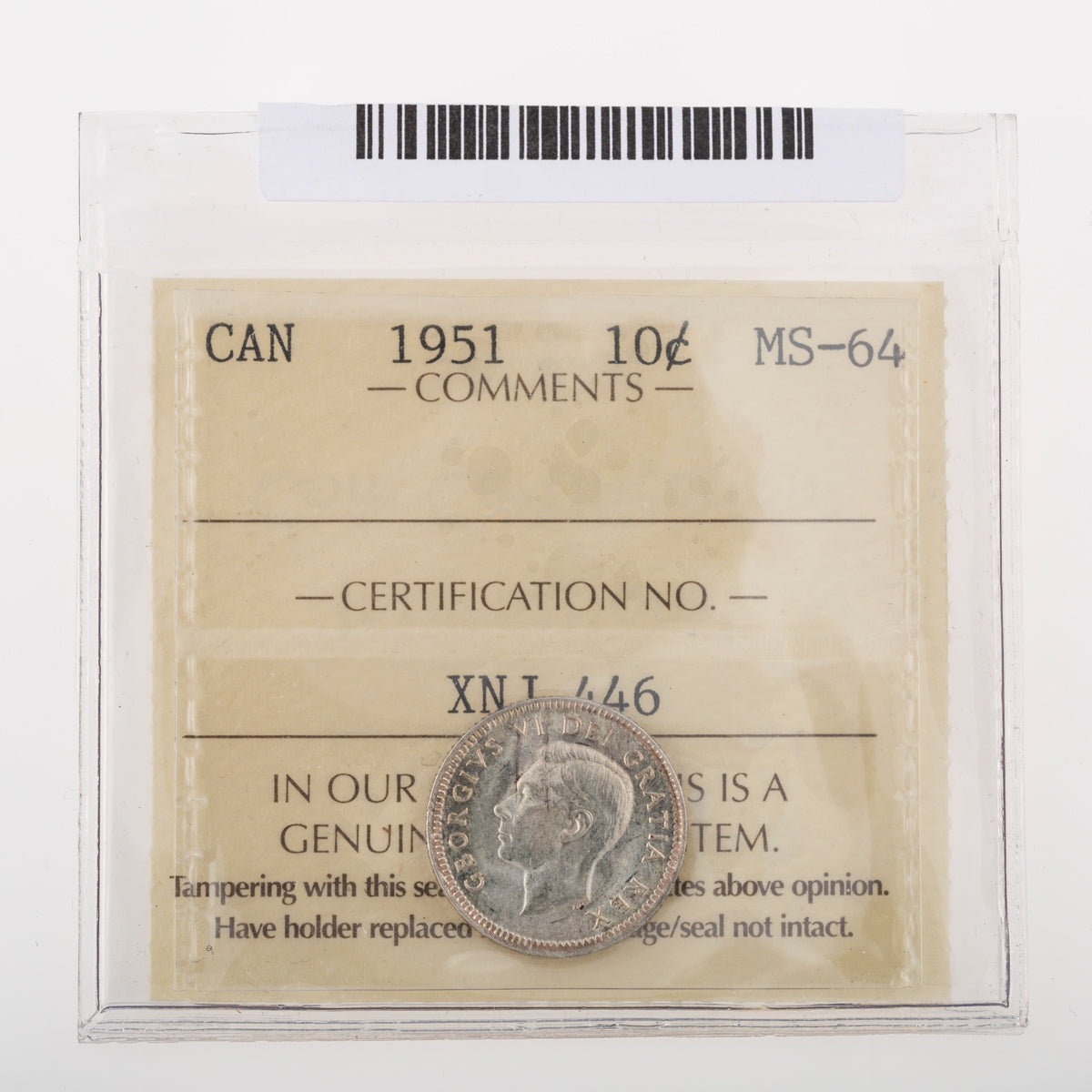 10 Cent 1951 ICCS MS-64