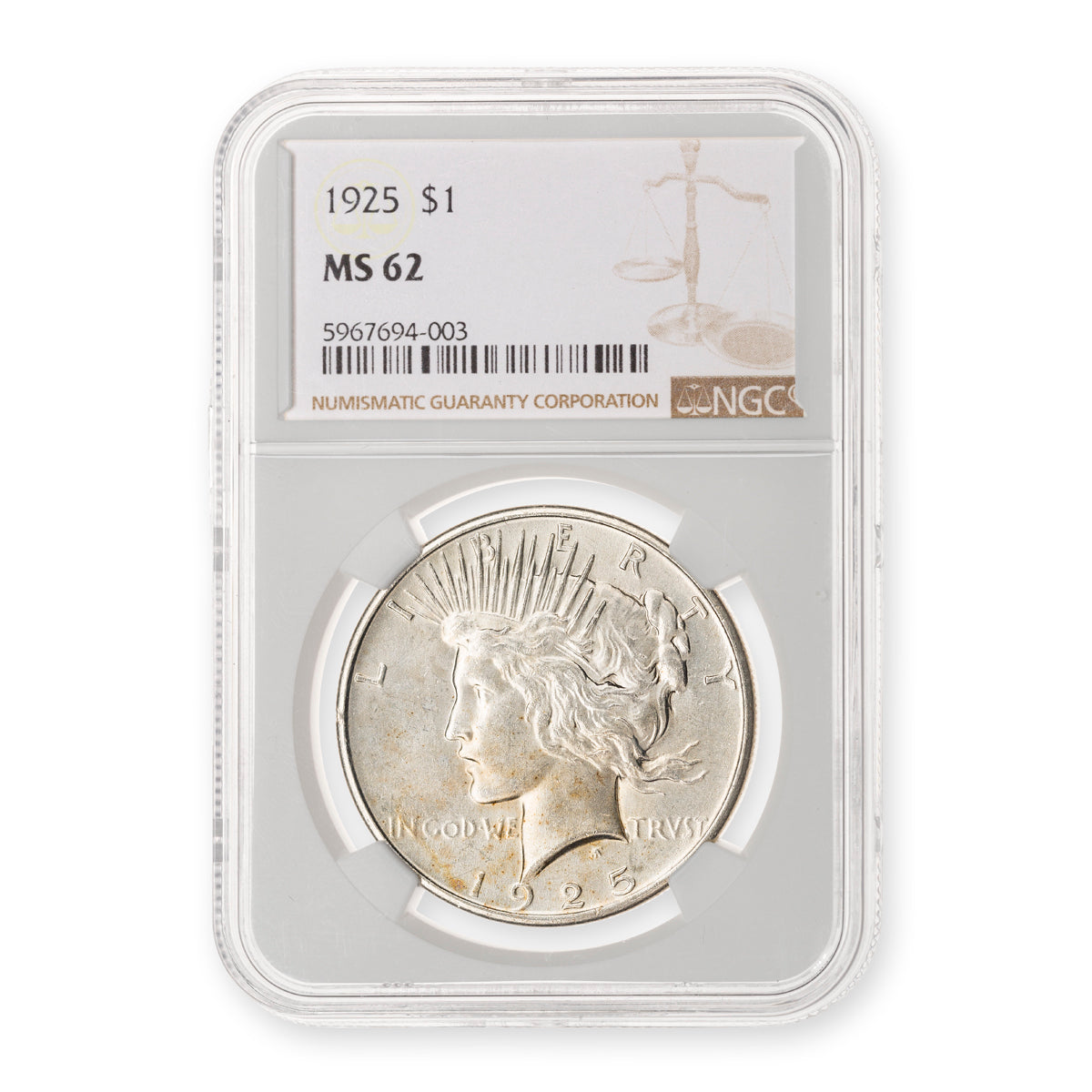 US $1 1925 Peace Dollar NGC MS-62