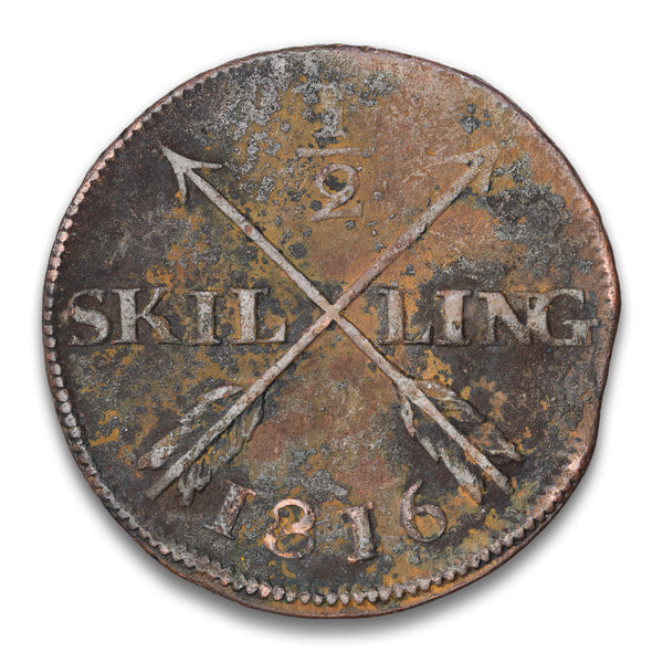 Sweden Base 1/2 Skilling with die clip 1816