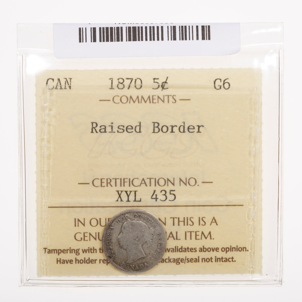 5 Cent 1870 Raised Border ICCS G-6