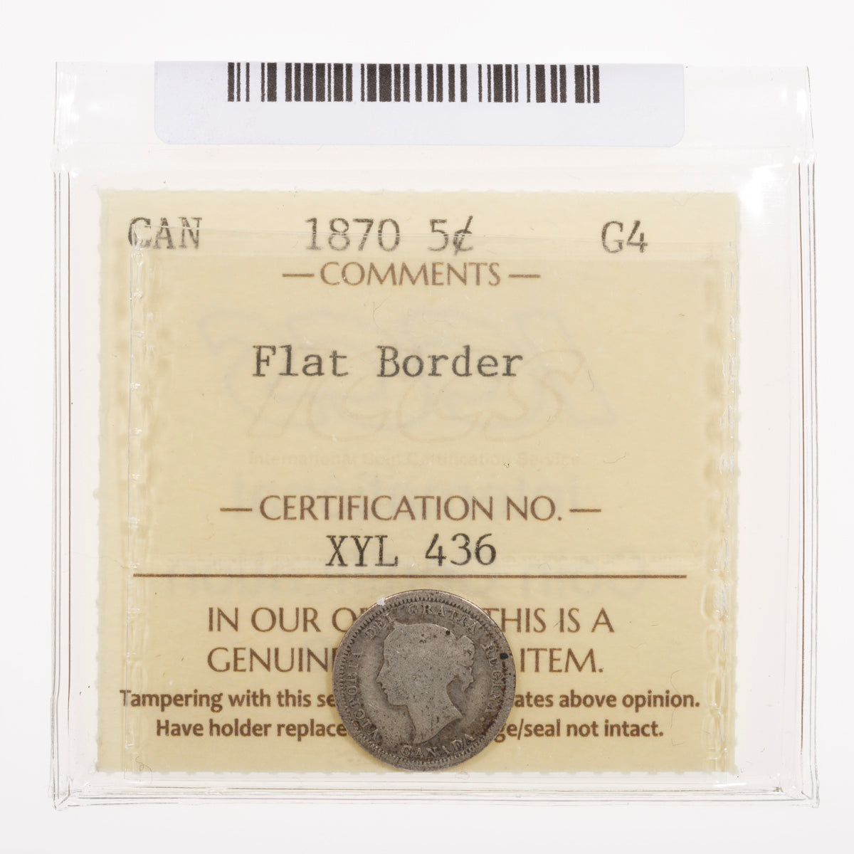 5 Cent 1870 Flat Border ICCS G-4