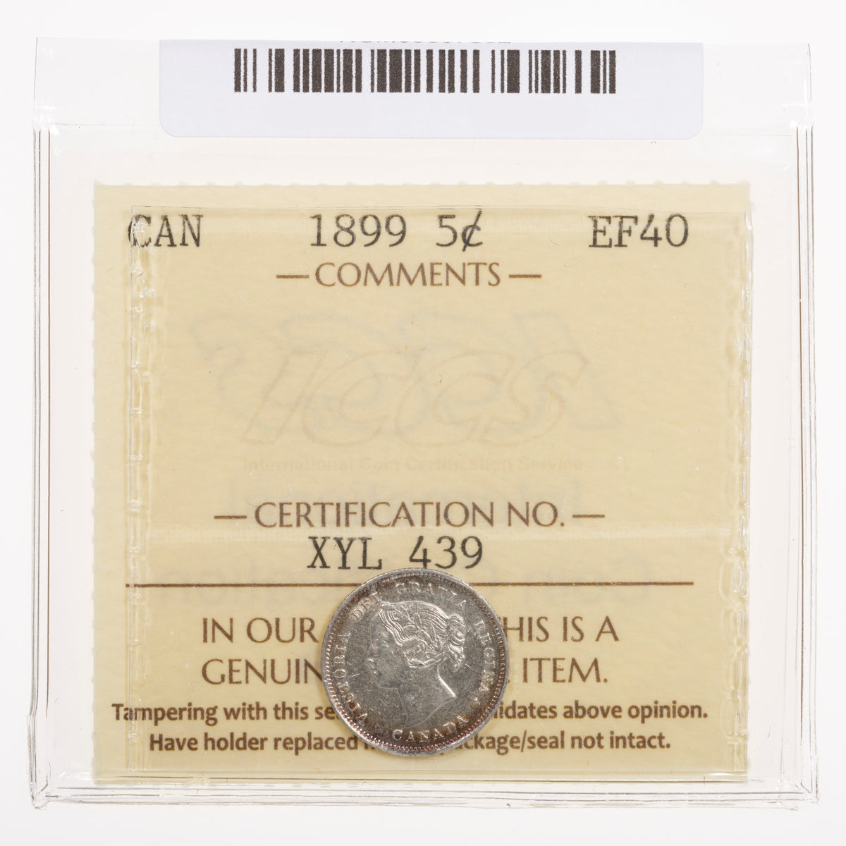 5 Cent 1899 ICCS EF-40