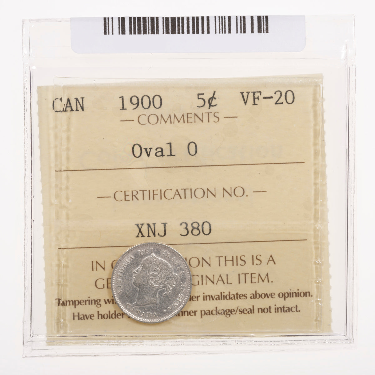 5 Cent 1900 Oval 0 ICCS VF-20