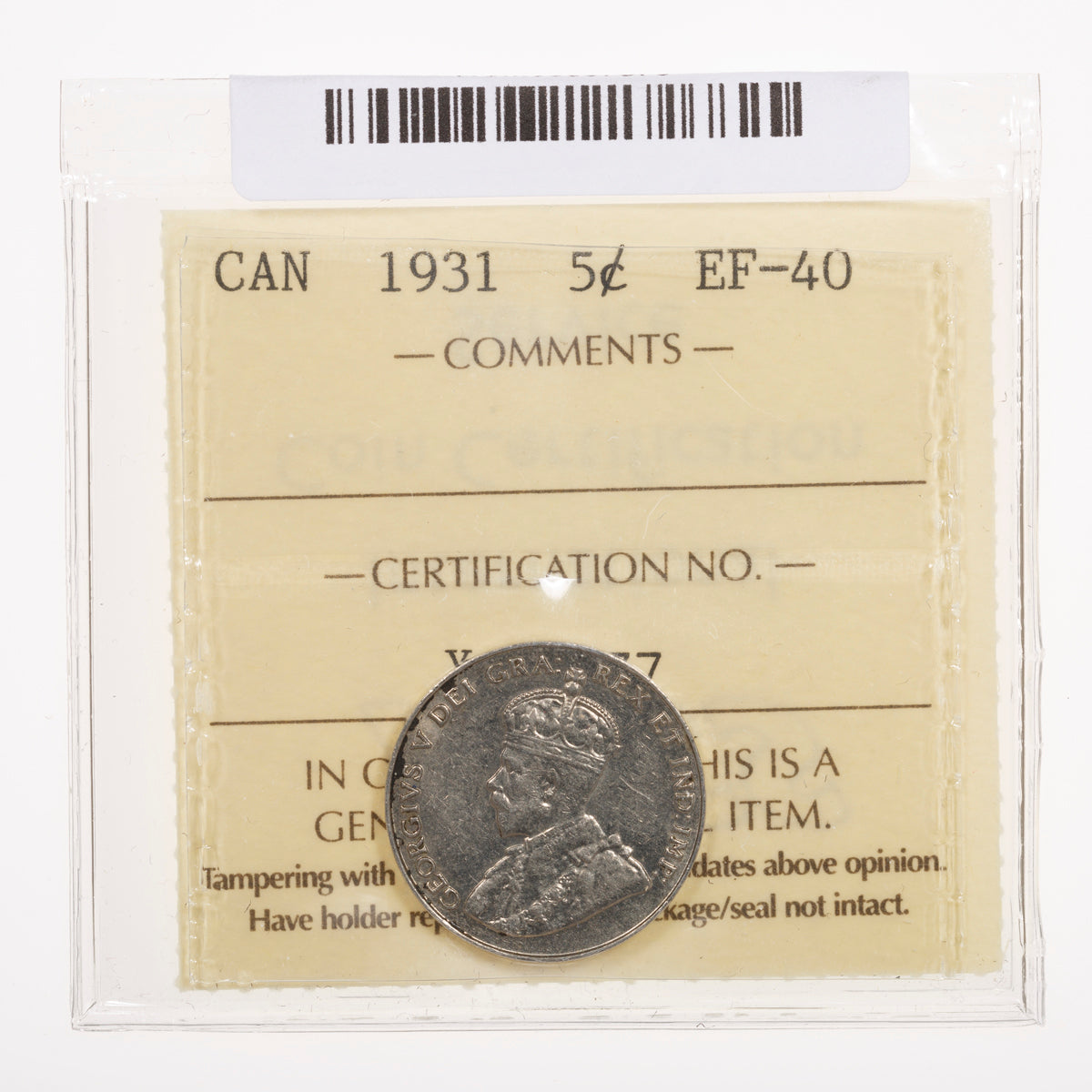 5 Cent 1931 ICCS EF-40