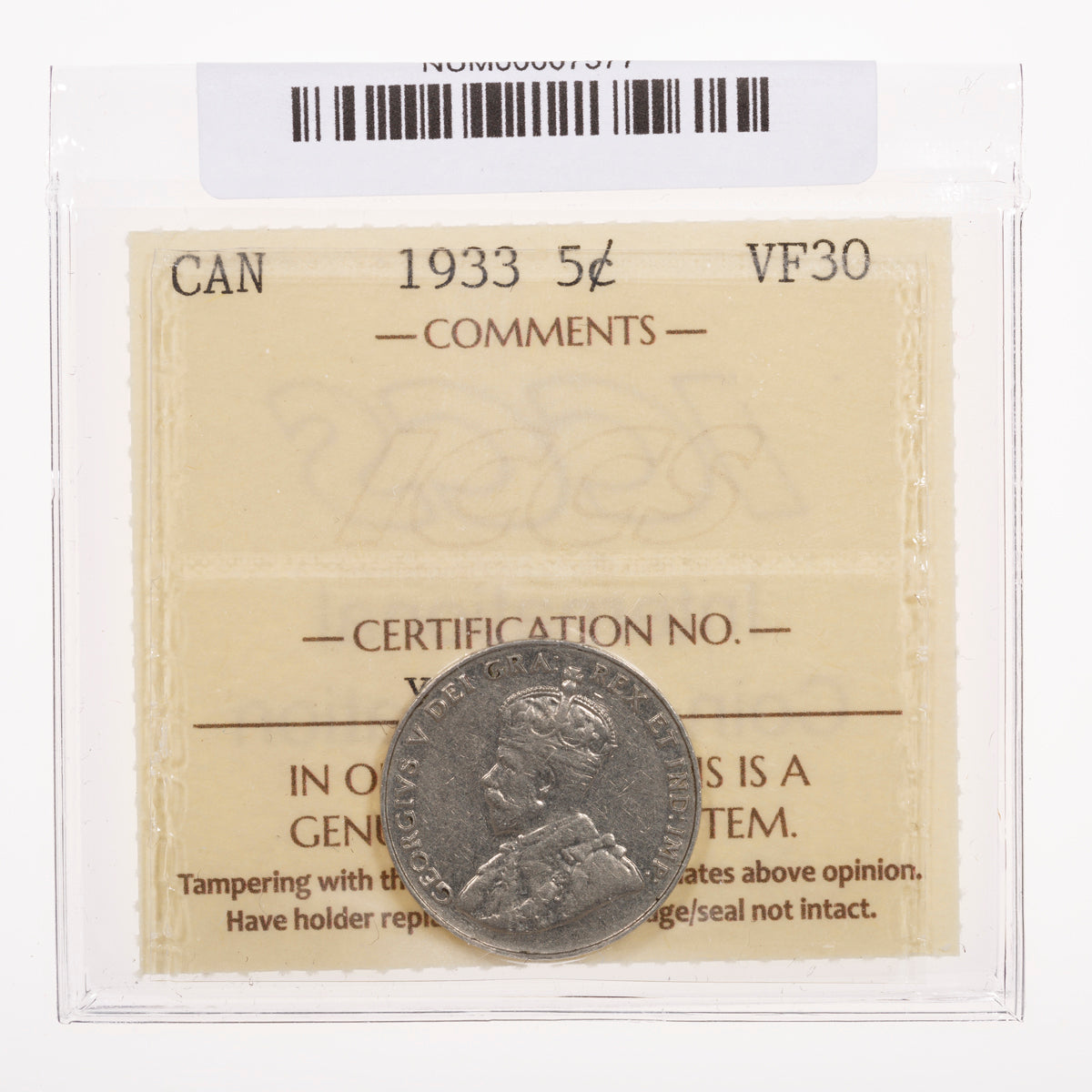 5 Cent 1933 ICCS VF-30