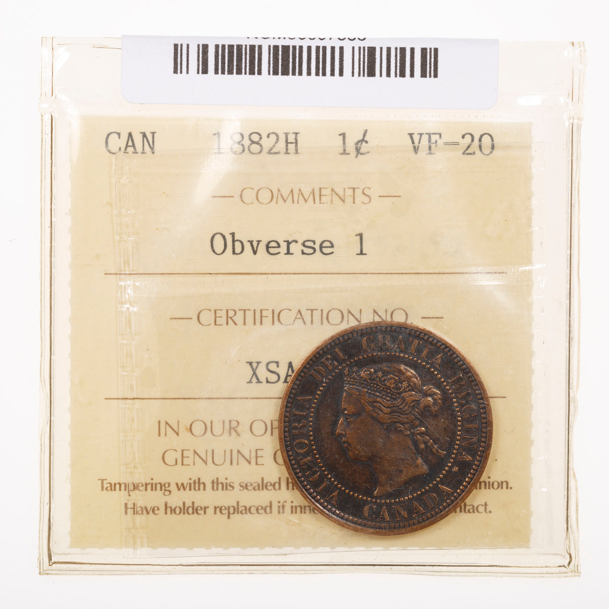 1 Cent 1882H Obverse 1 ICCS VF-20