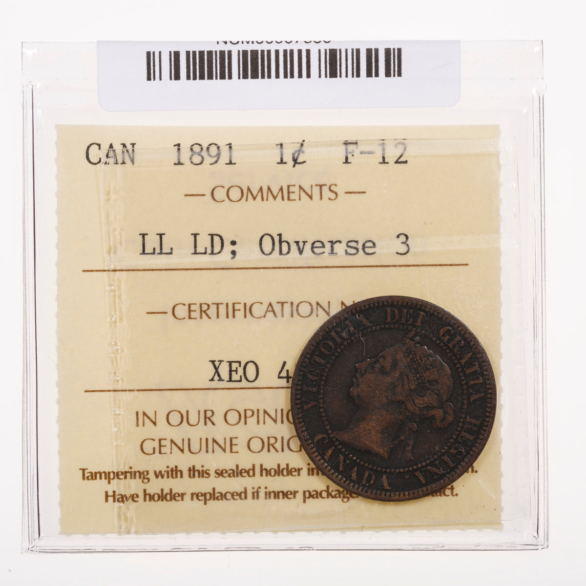 1 Cent 1891 LL LD; Obverse 3 ICCS F-12